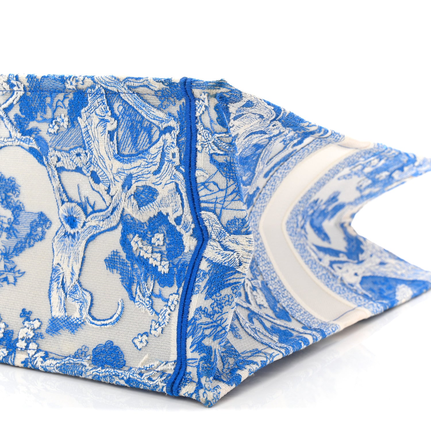 Christian Dior Transparent Canvas Embroidered Large Toile De Jouy Reverse Book Tote Fluorescent Blue 10 of 13