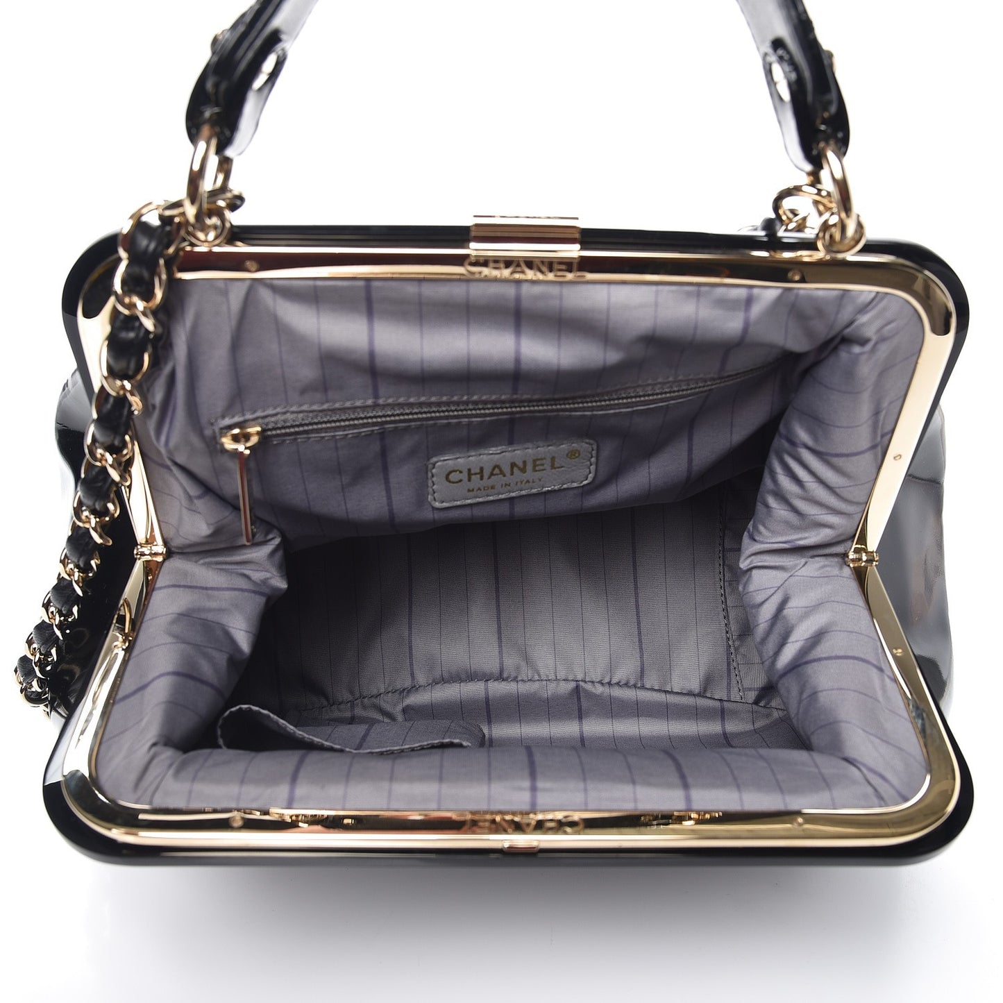 Glazed Calfskin Quilted Small Mademoiselle Frame Bag Black