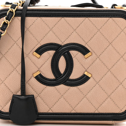 Chanel Caviar Quilted Medium CC Filigree Vanity Case Beige Black 8 of 19
