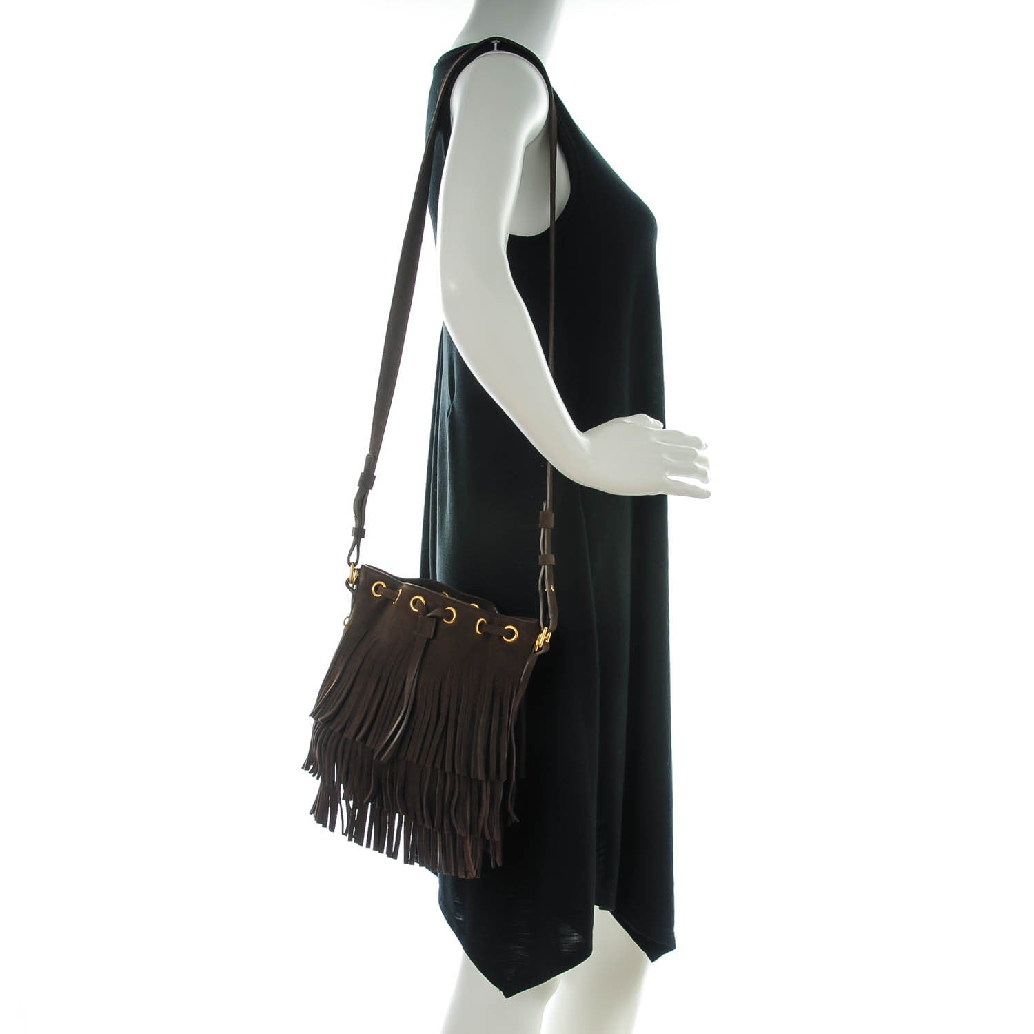 Saint Laurent Suede Calfskin Small Emmanuelle Fringe Bucket Bag Brown 2 of 7