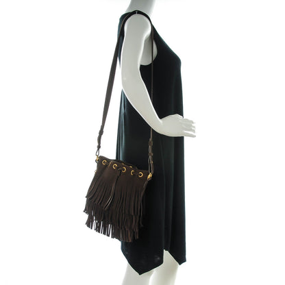 Saint Laurent Suede Calfskin Small Emmanuelle Fringe Bucket Bag Brown 2 of 7