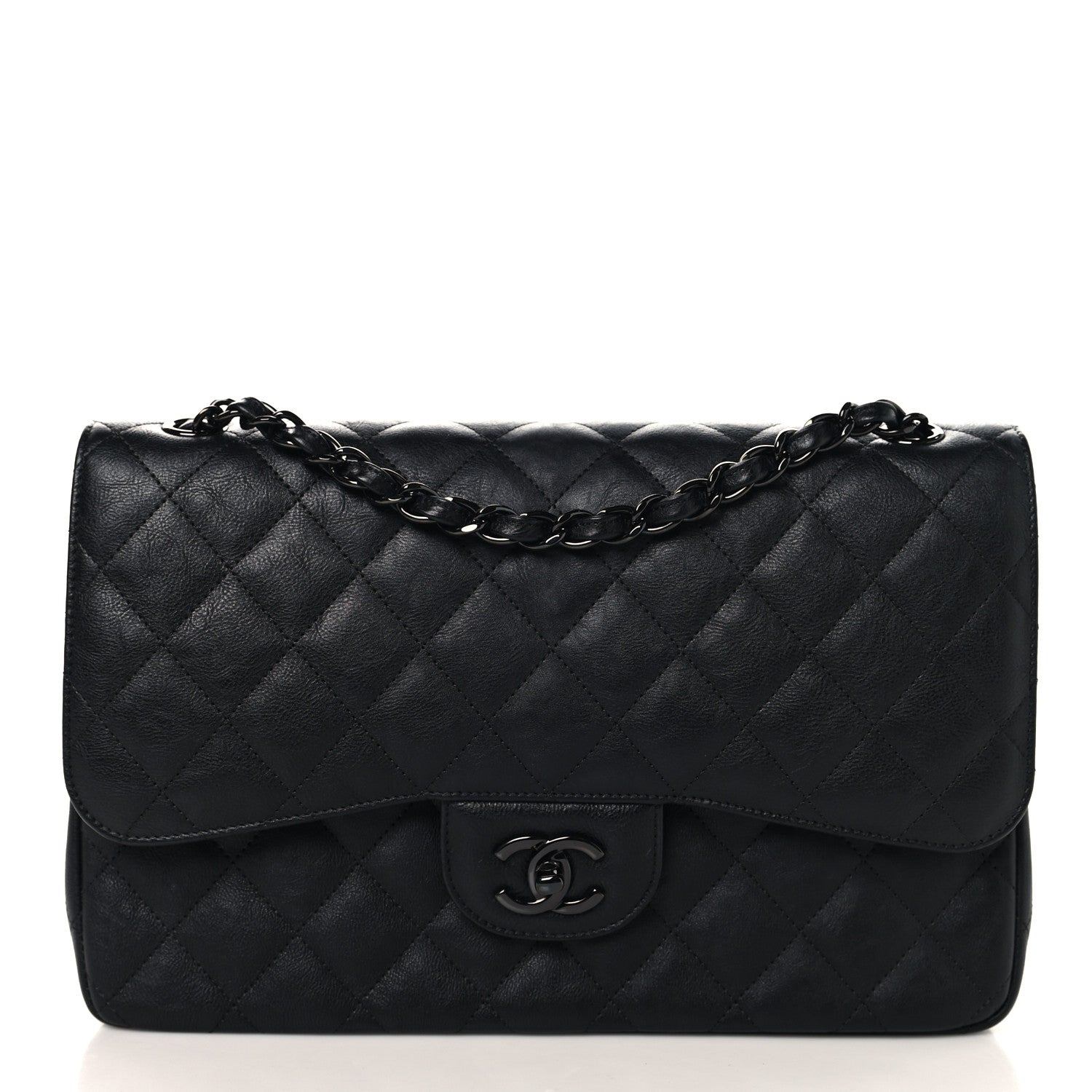Chanel Crumpled Calfskin Quilted Jumbo Double Flap So Black 1 of 11