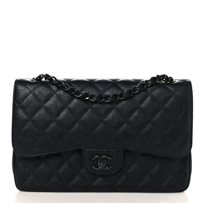 Chanel Crumpled Calfskin Quilted Jumbo Double Flap So Black 1 of 11