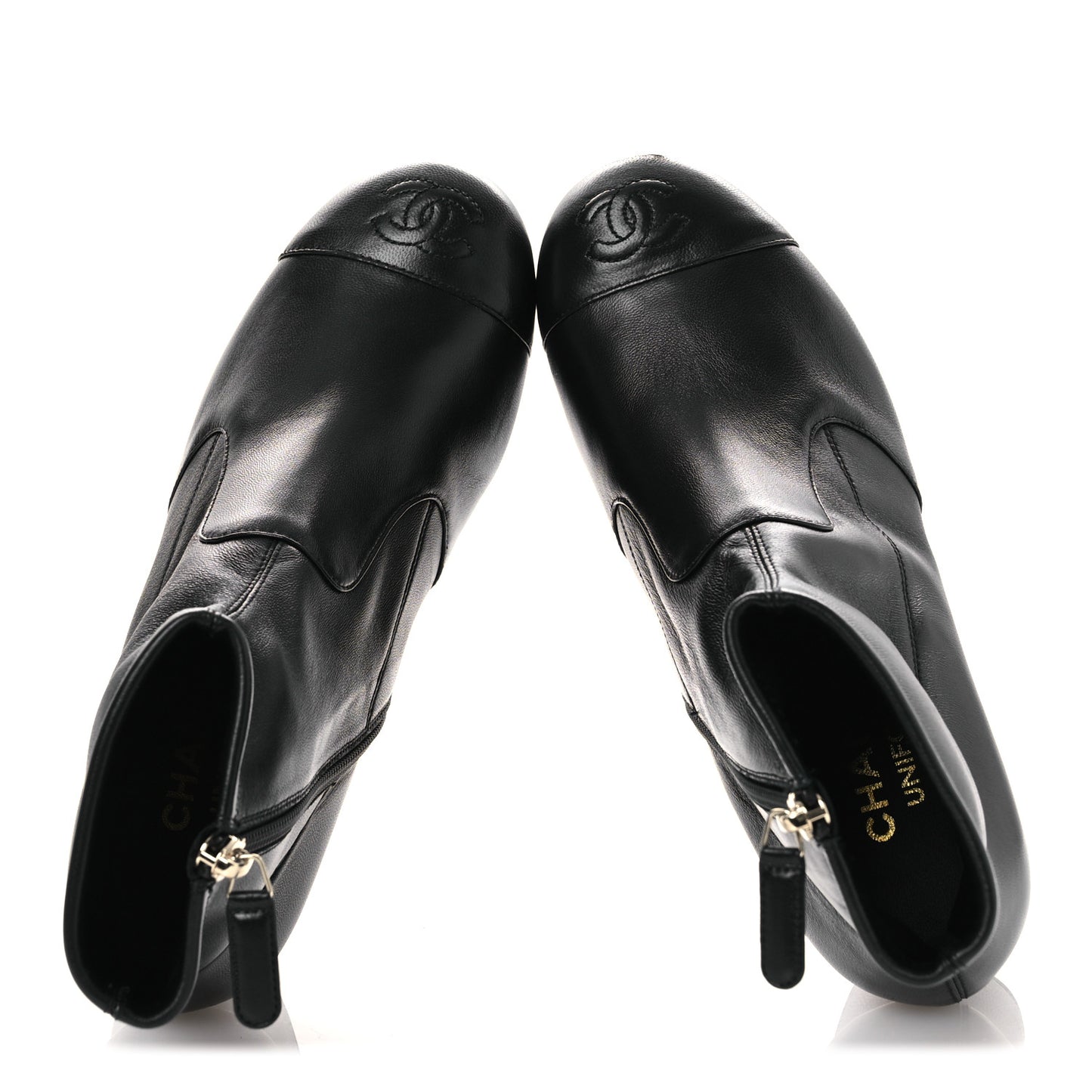 Stretch Lambskin Cap Toe CC Short Boots 36.5 Black
