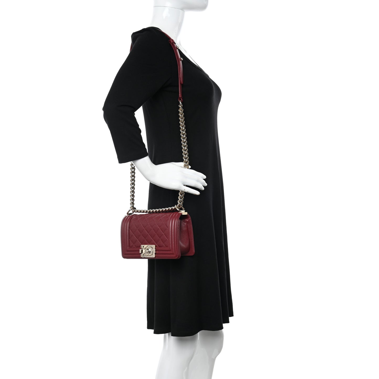 Caviar Quilted Small Boy Flap Burgundy