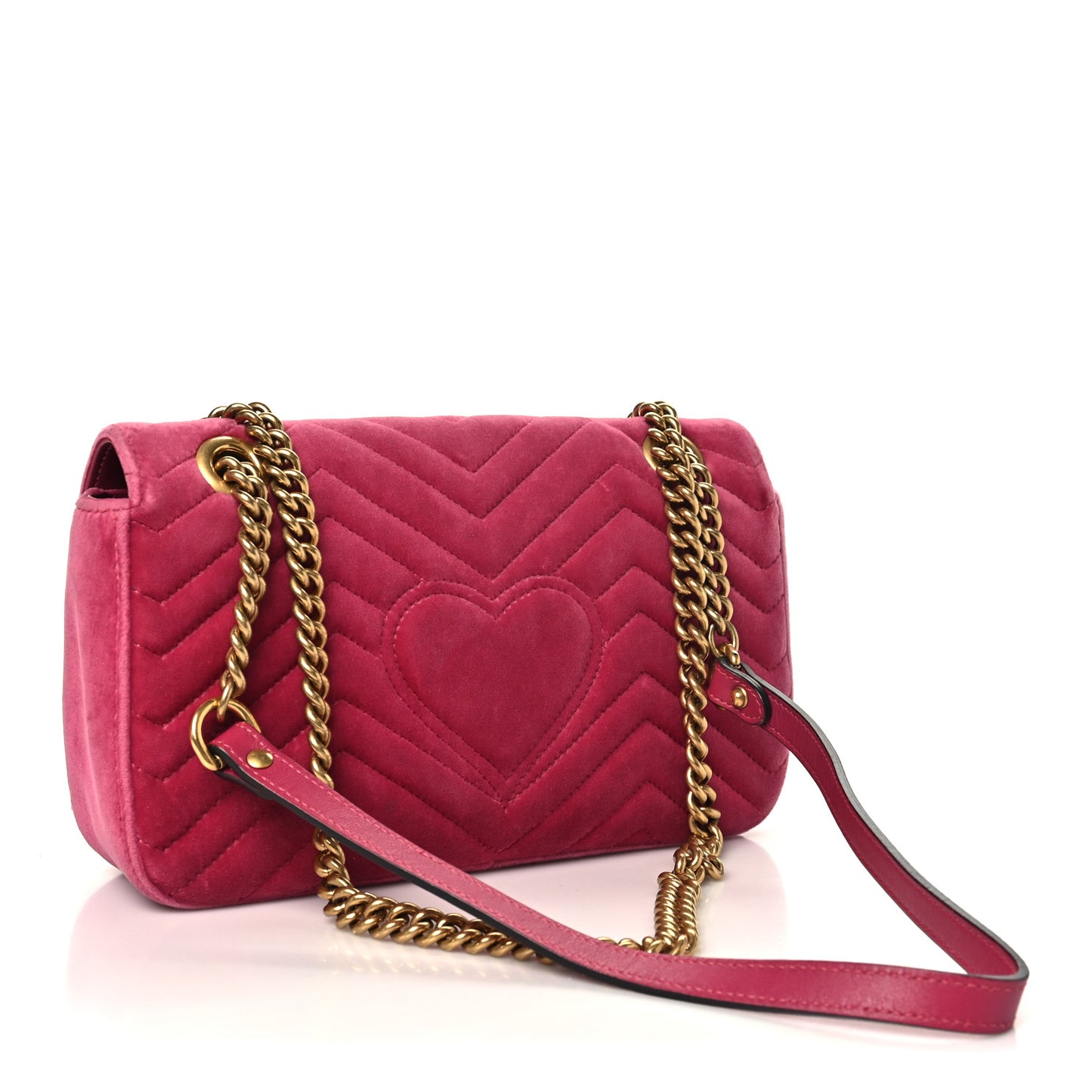 Velvet Matelasse Small GG Marmont Shoulder Bag Fuchsia Violet Cyclamen
