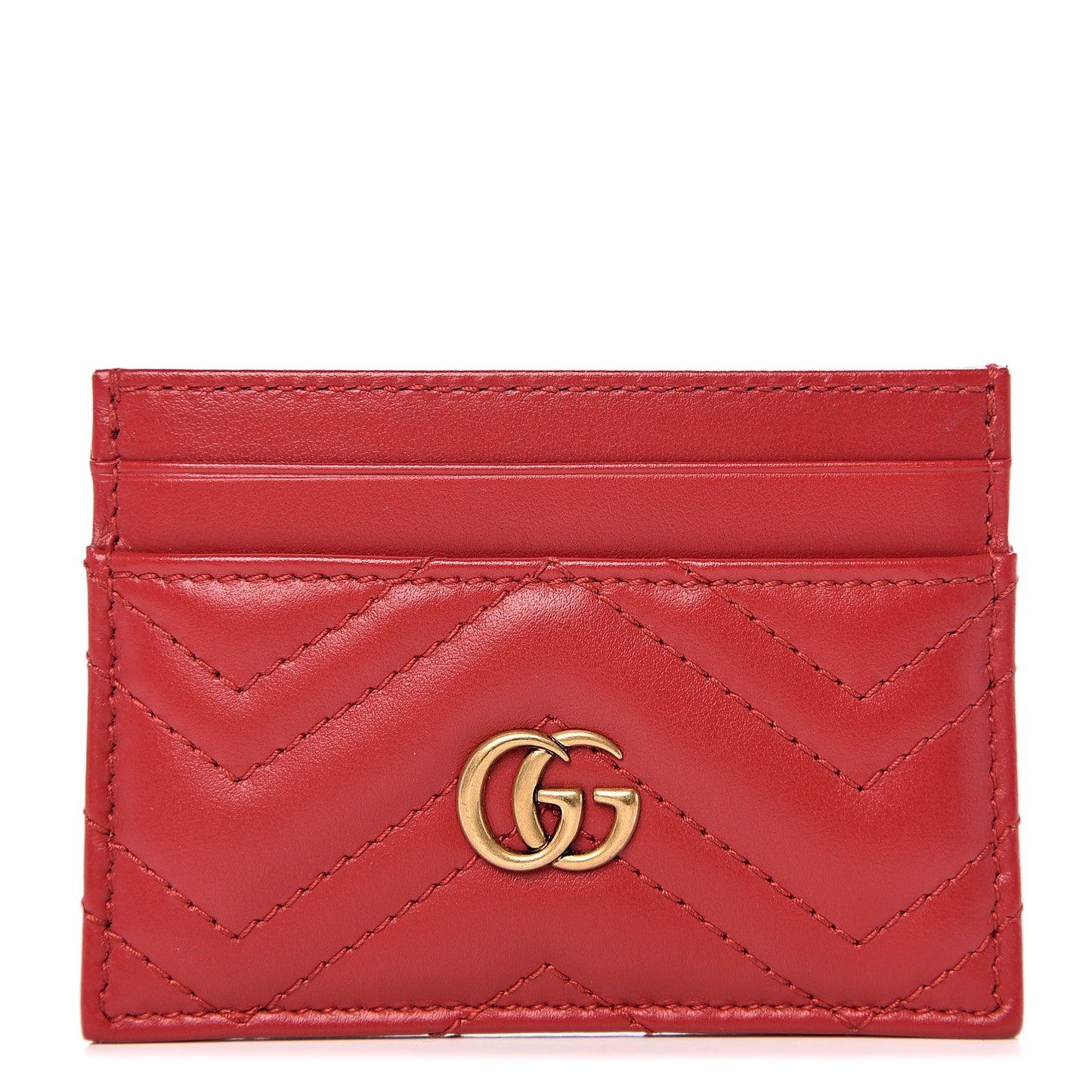 Calfskin Matelasse GG Marmont Card Holder Hibiscus Red