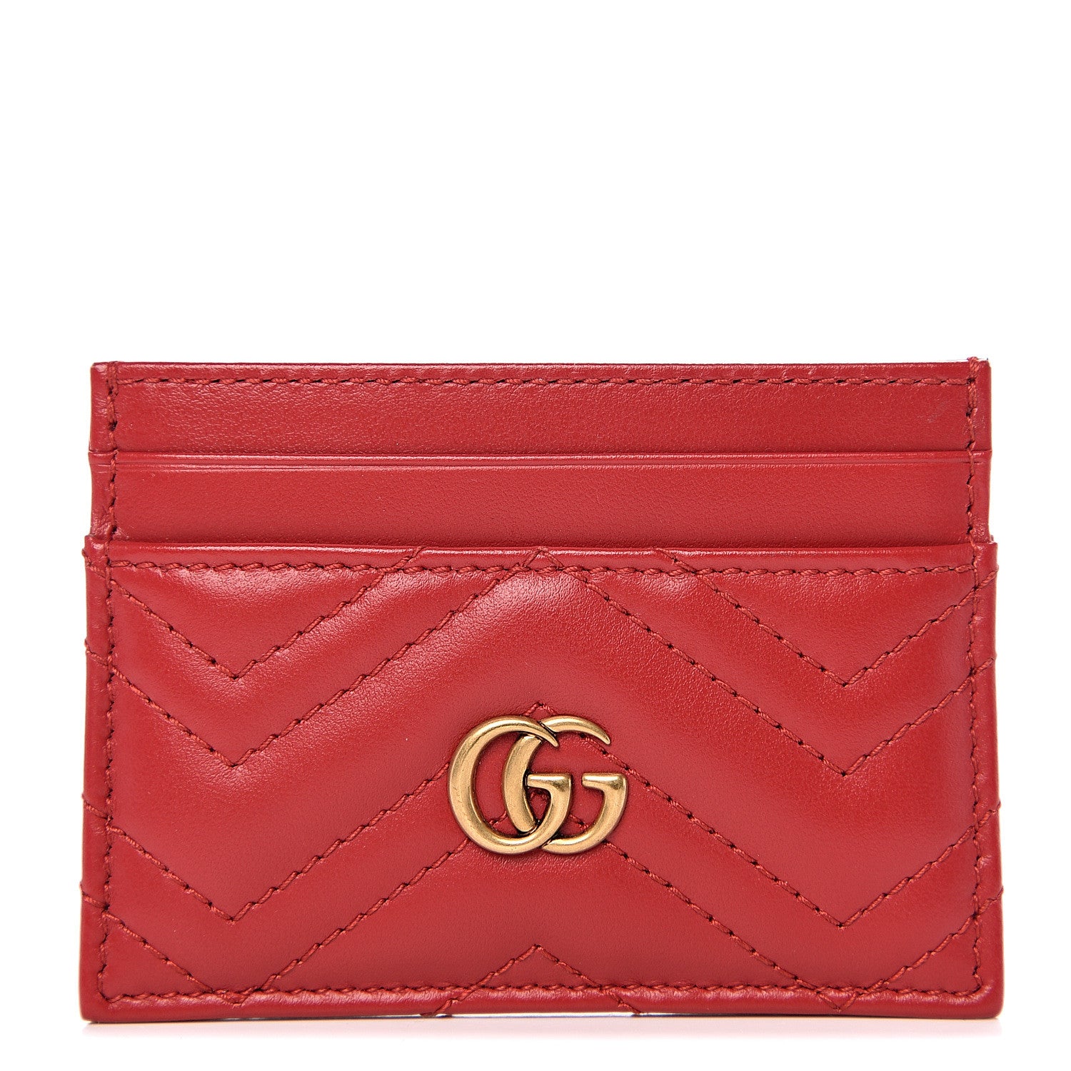 Gucci Calfskin Matelasse GG Marmont Card Holder Hibiscus Red 1 of 6