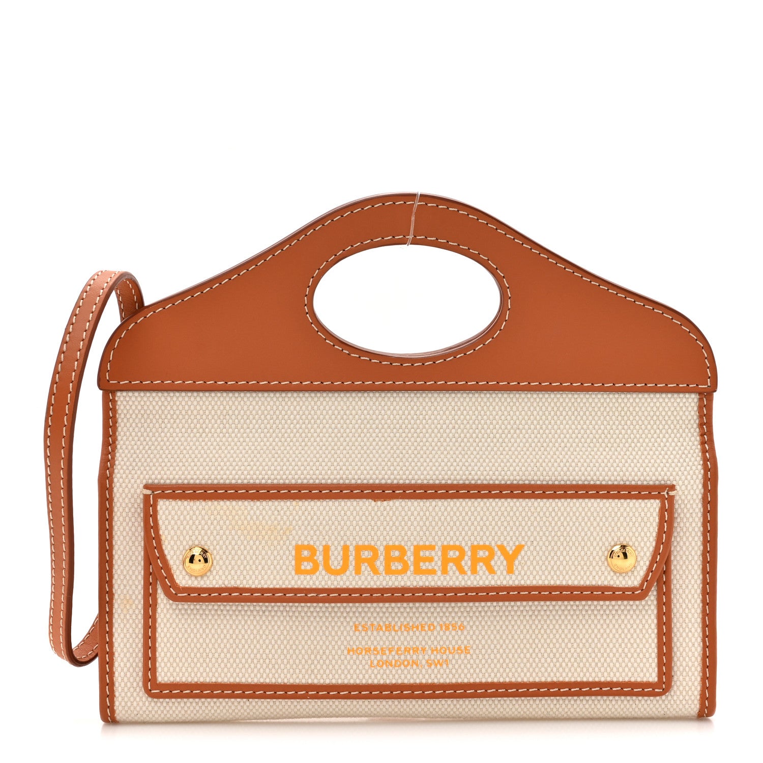 Burberry Canvas Calfskin Pocket Crossbody Bag Tan 1 of 10