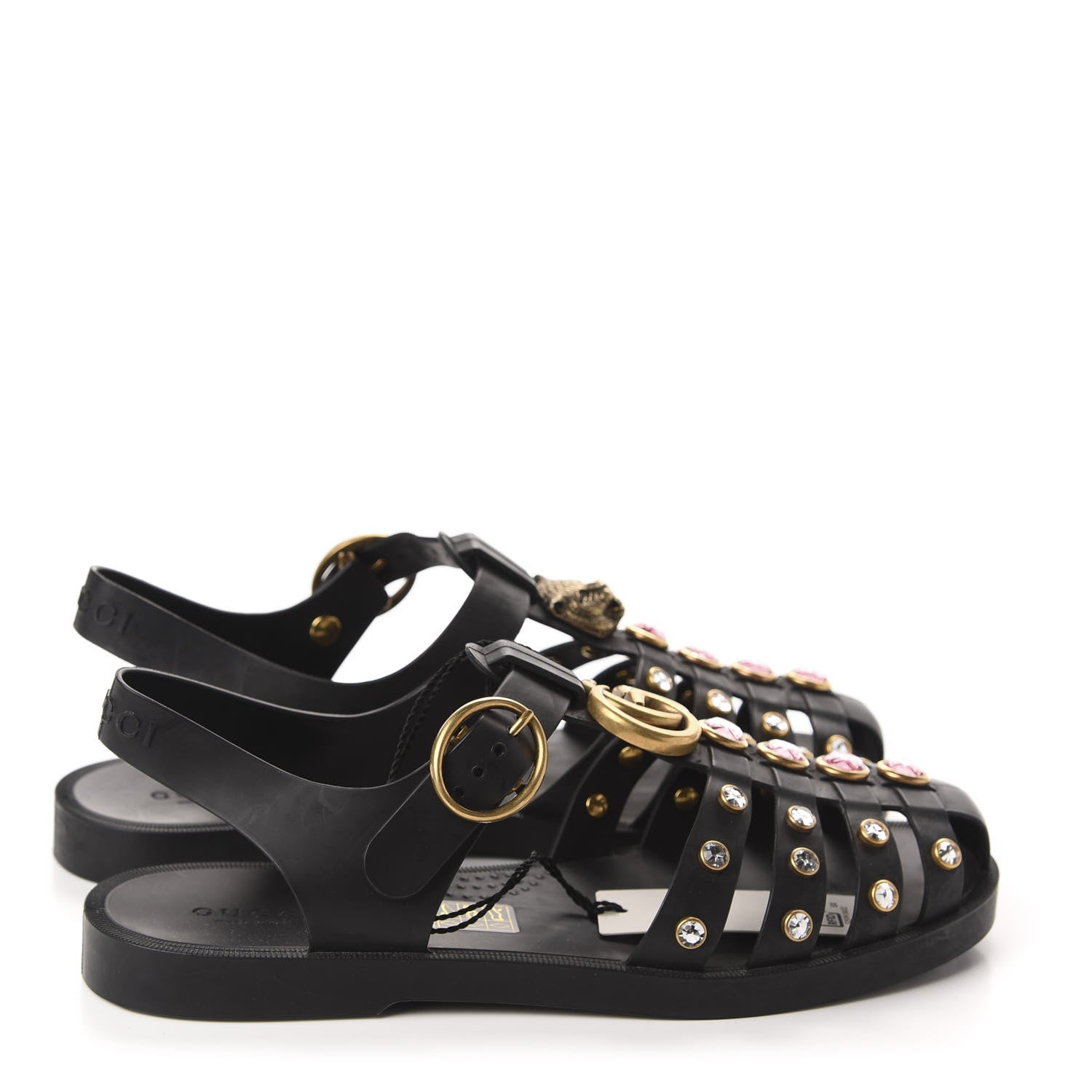 Gucci Rubber Crystal Womens Buckle Strap Sandals 36 Black 4 of 9