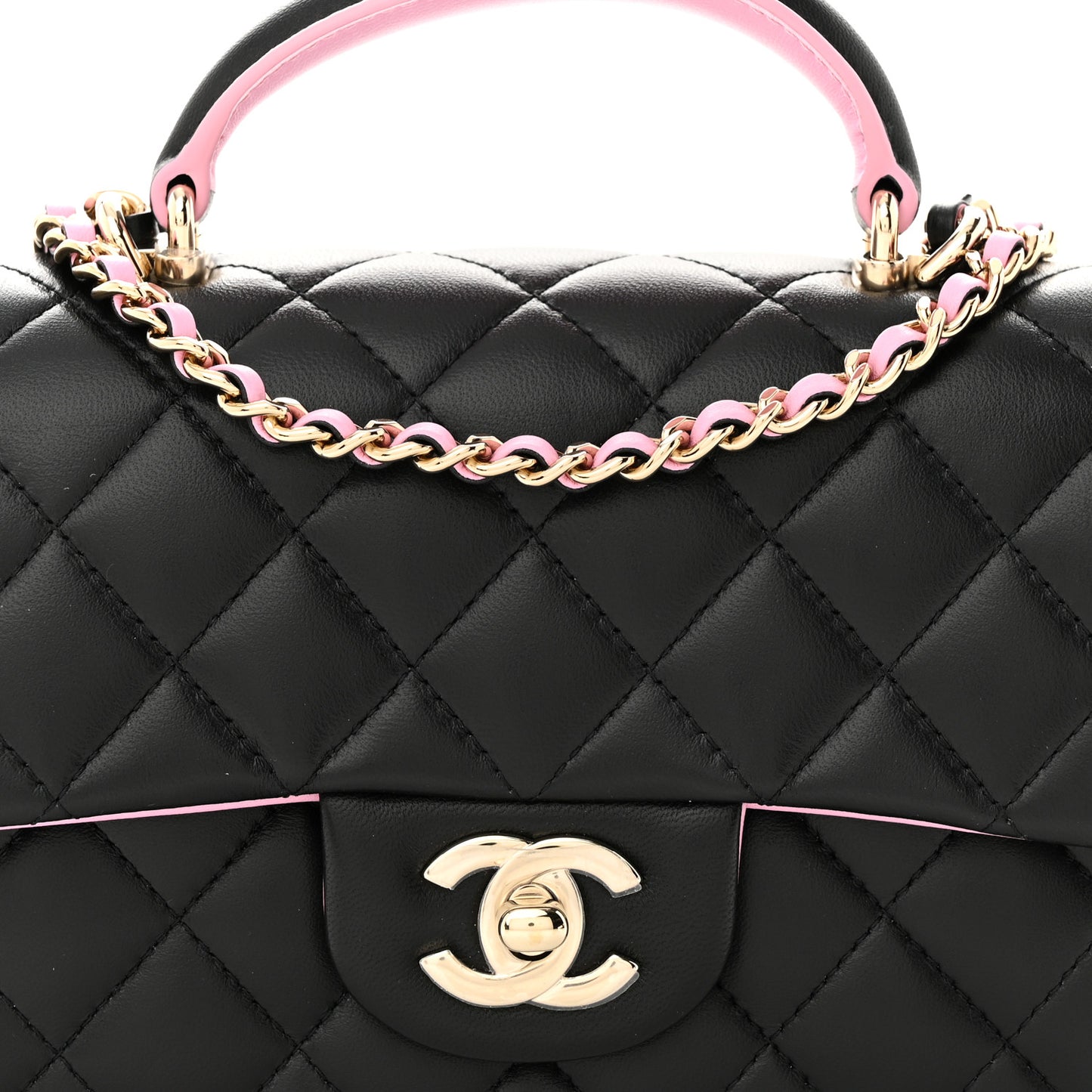 Lambskin Quilted Bi-Color Mini Top Handle Rectangular Flap Black Lilac