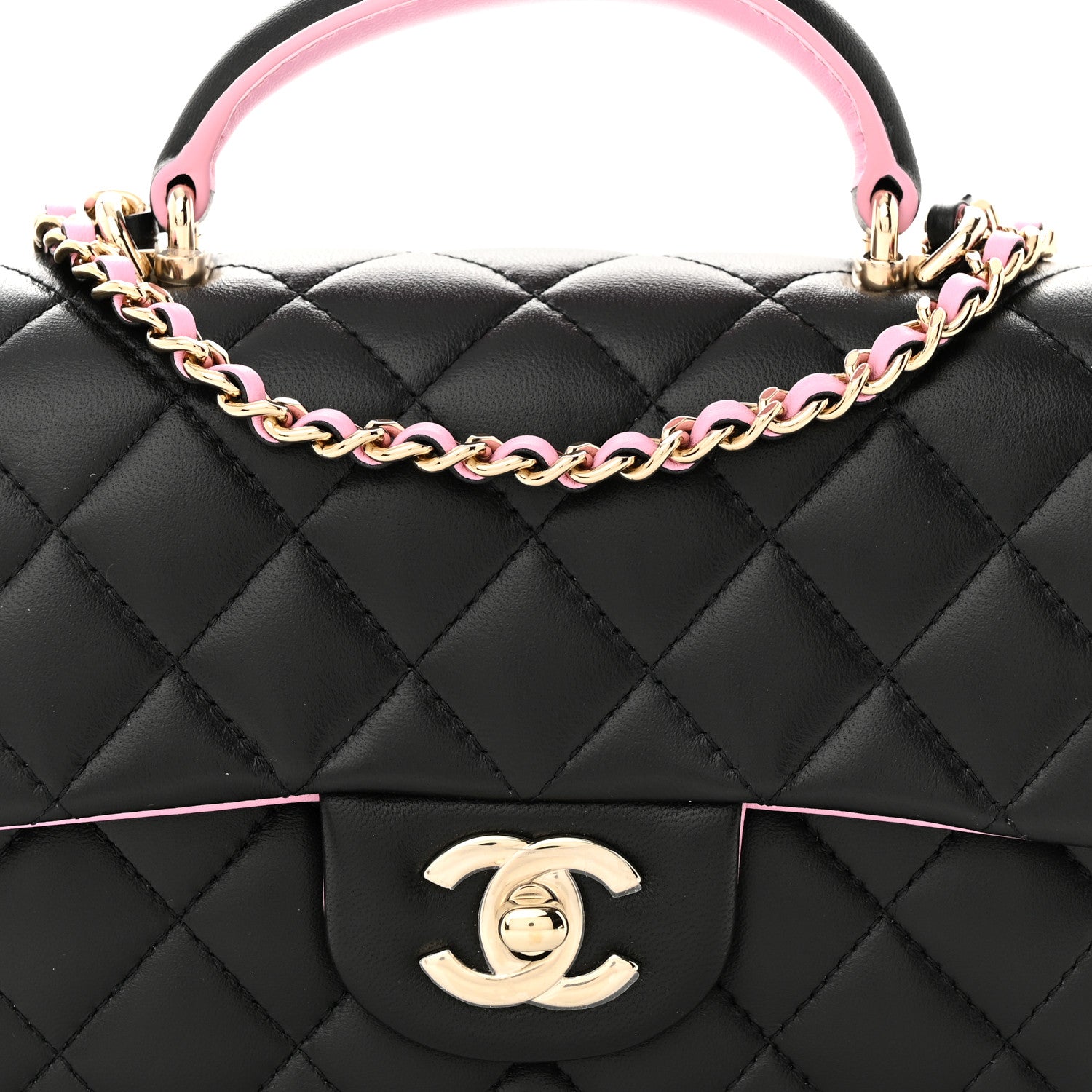 Chanel Lambskin Quilted Bi-Color Mini Top Handle Rectangular Flap Black Lilac 8 of 13