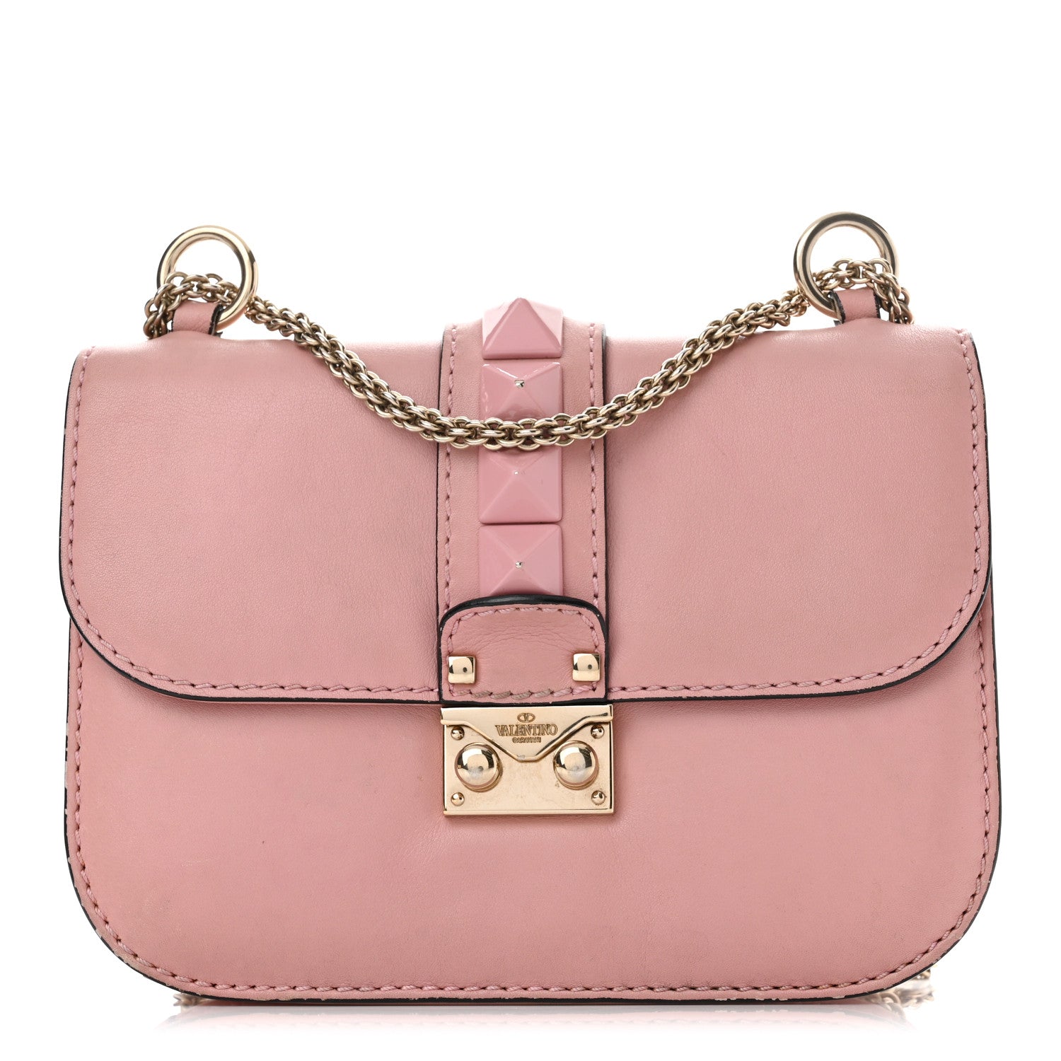 Valentino Garavani Vitello Enamel Small Glam Lock Rockstud Flap Water Rose 1 of 11