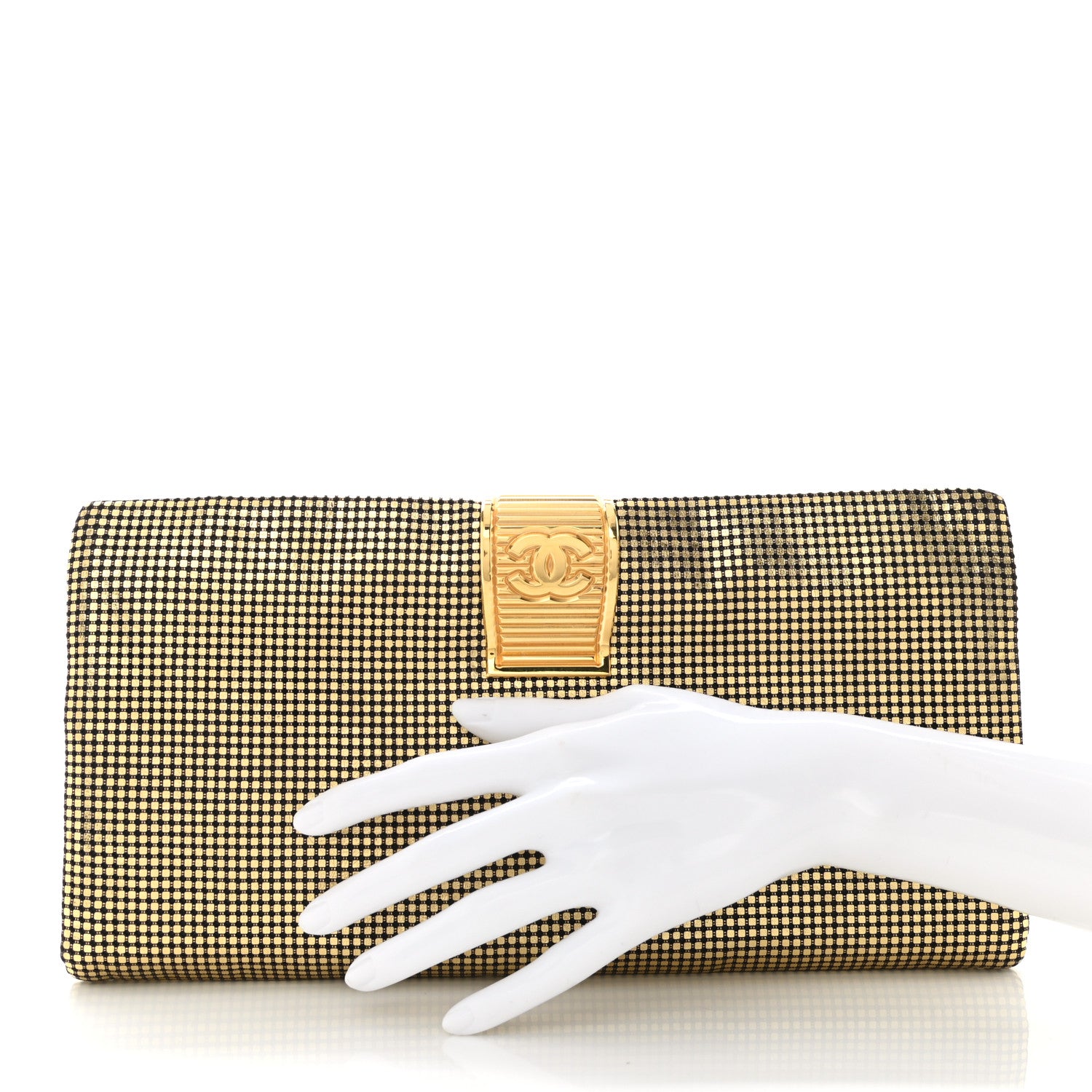 Chanel Metallic Lambskin Perforated CC Clutch Gold 2 of 9