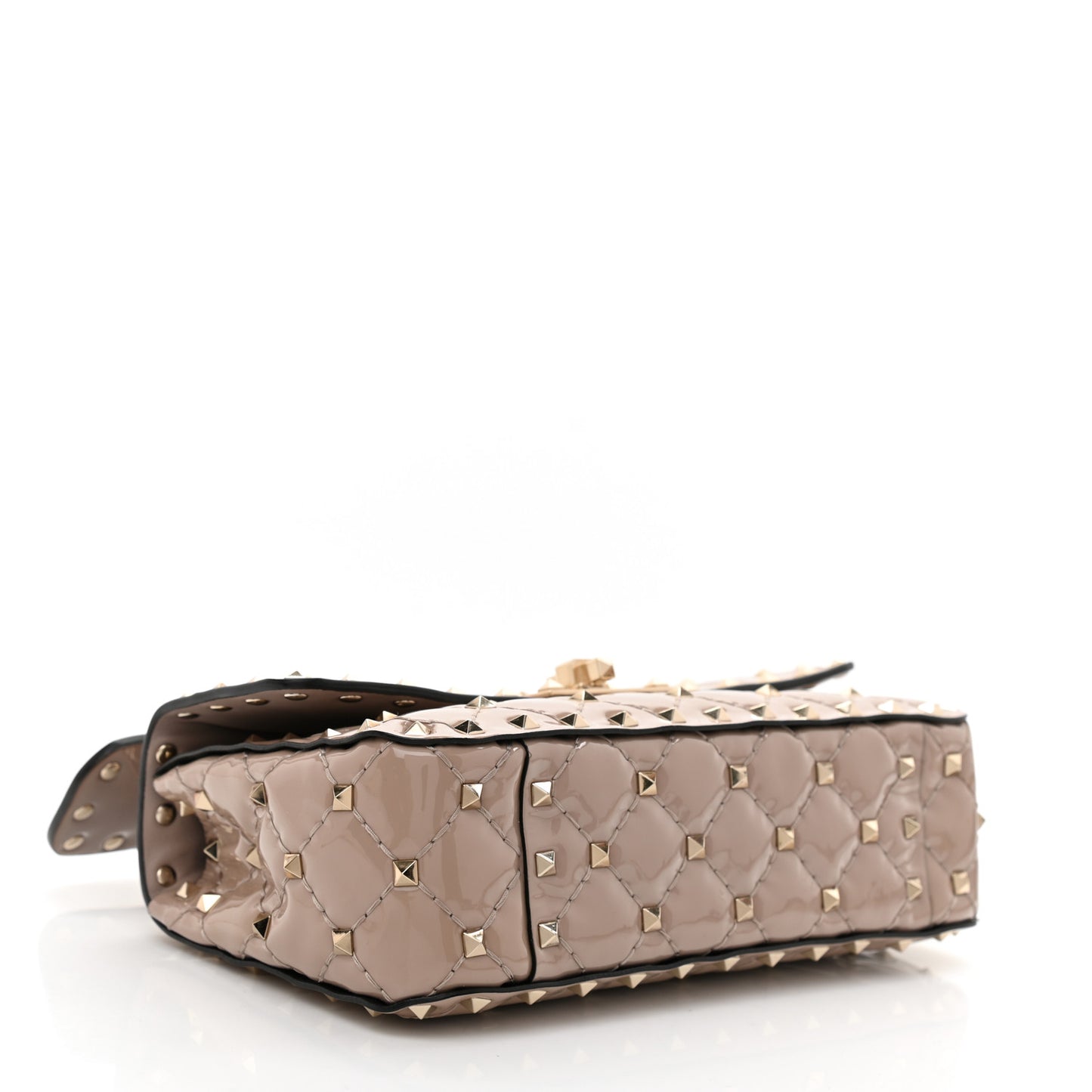 Patent Small Rockstud Spike Shoulder Bag Poudre