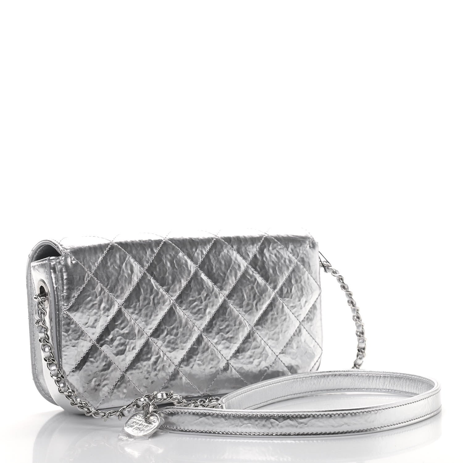 Chanel Hammered Metallic Calfskin Quilted Flap Silver 3 of 9