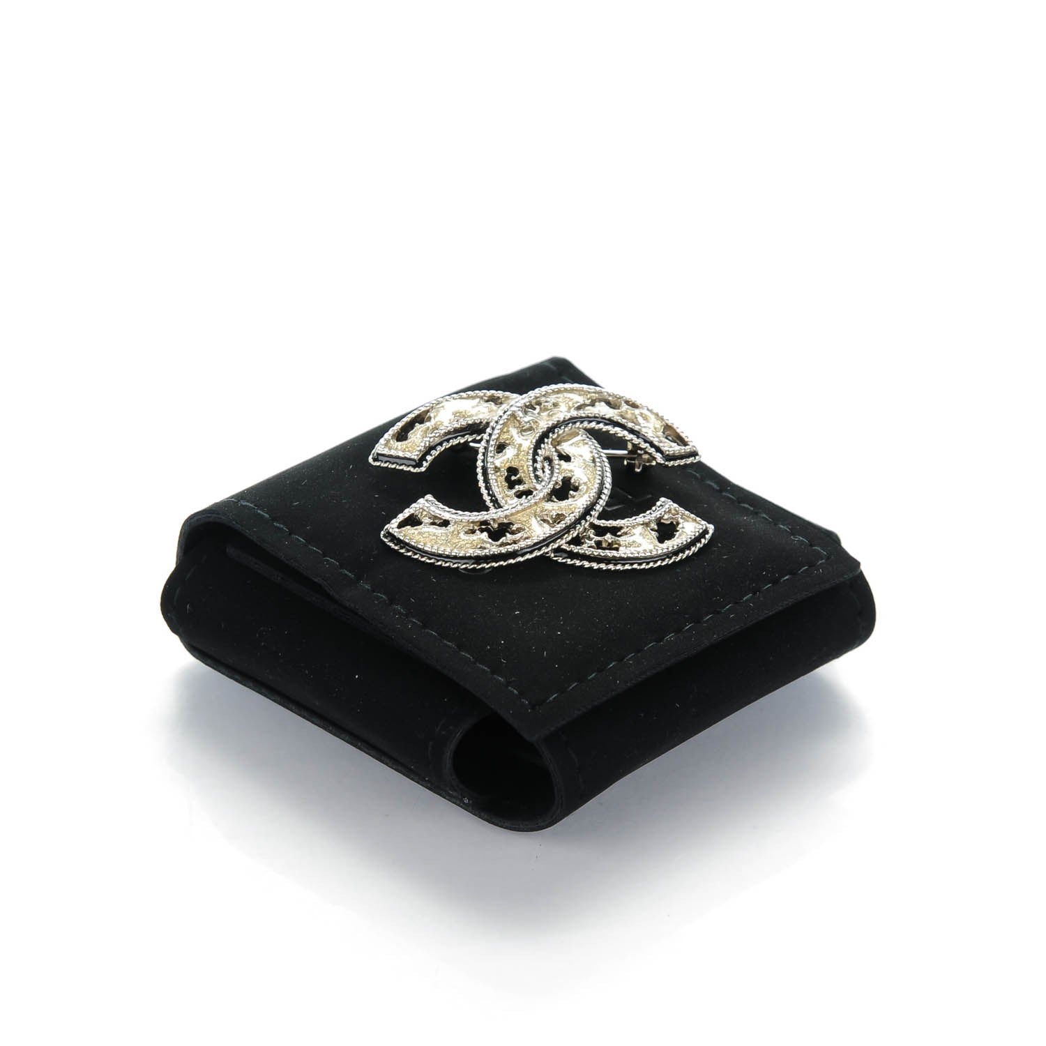 Chanel Enamel CC Cutout Brooch Silver 5 of 5