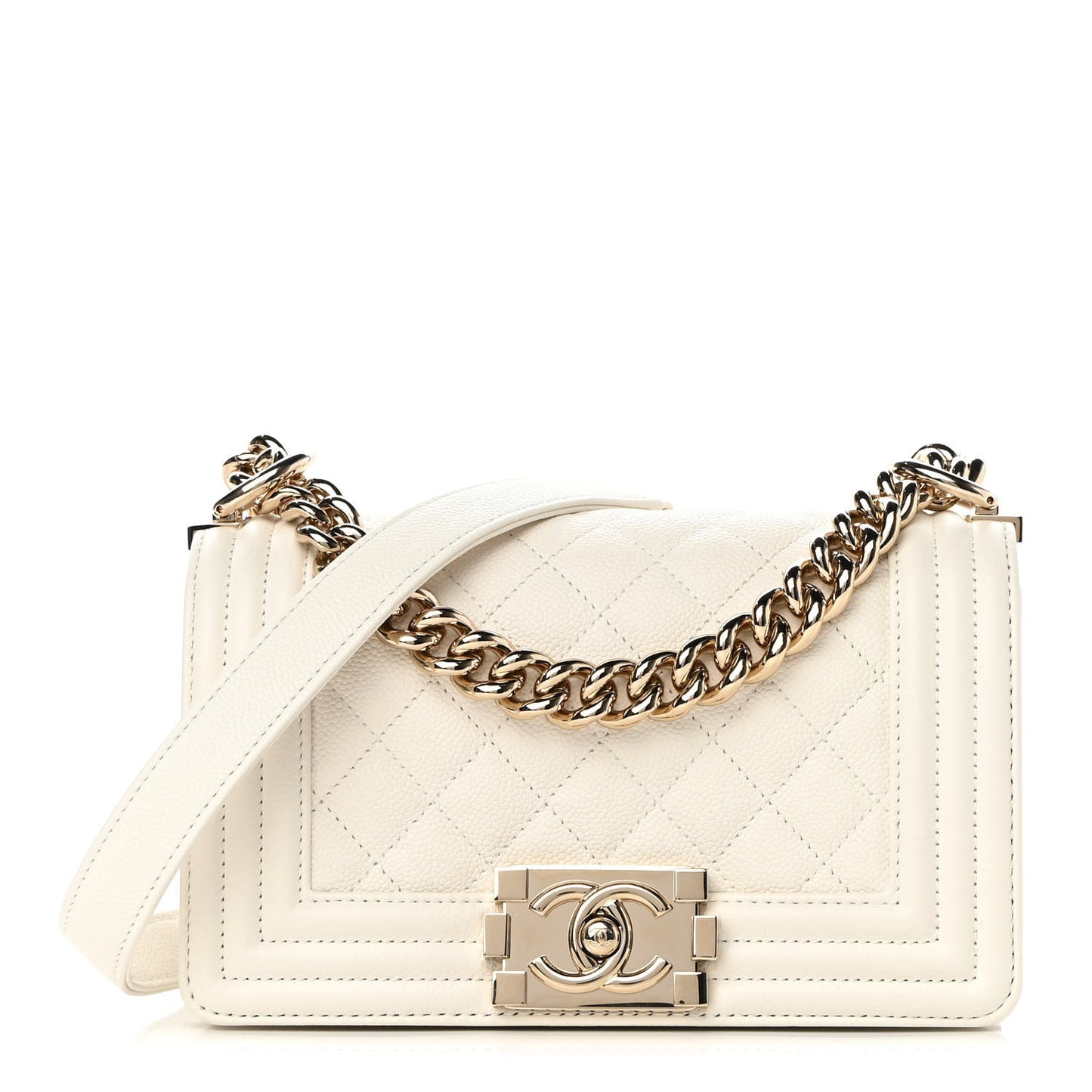 Caviar Quilted Small Boy Flap White