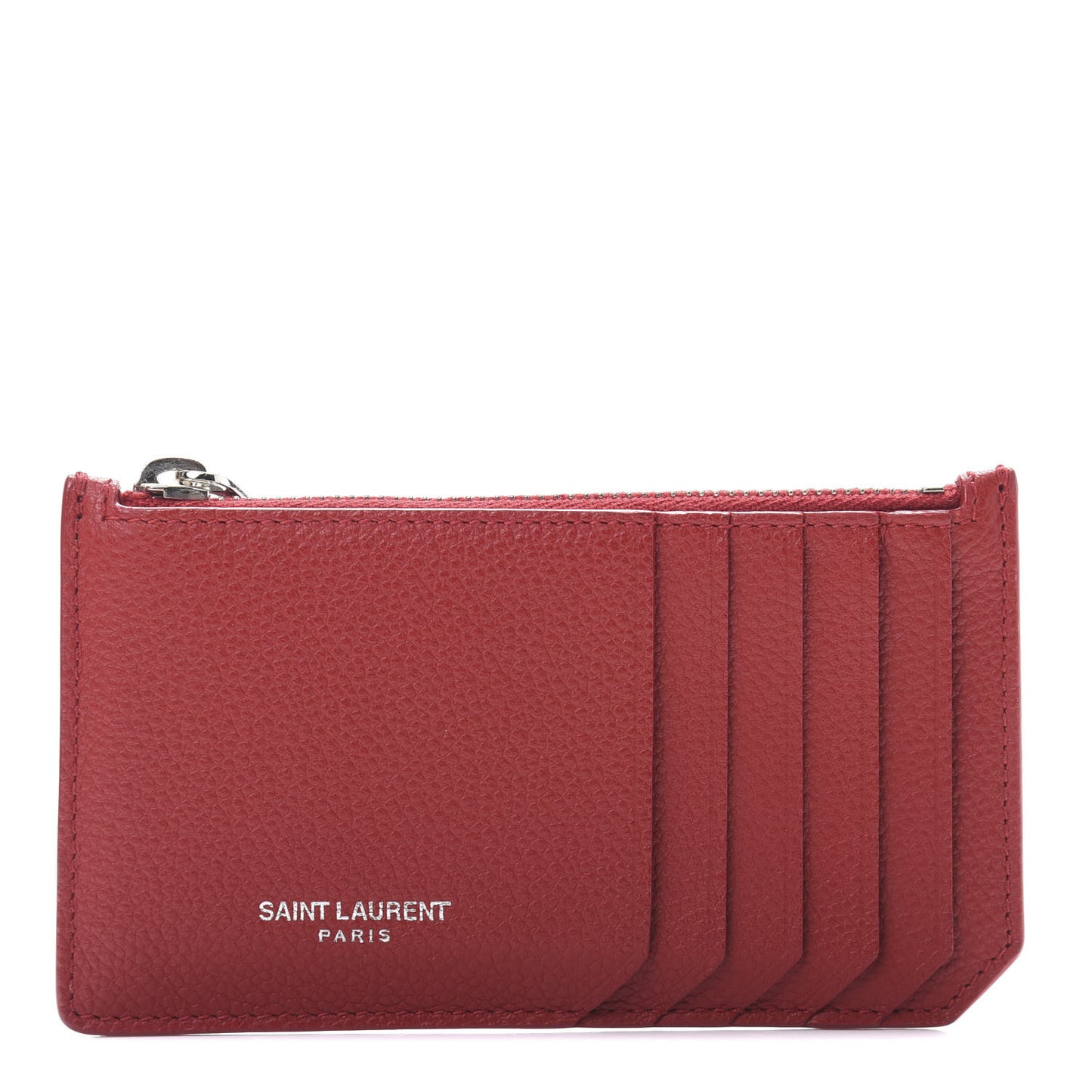 Calfskin 5 Fragments Zip Card Case Red
