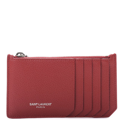 Saint Laurent Calfskin 5 Fragments Zip Card Case Red 1 of 8