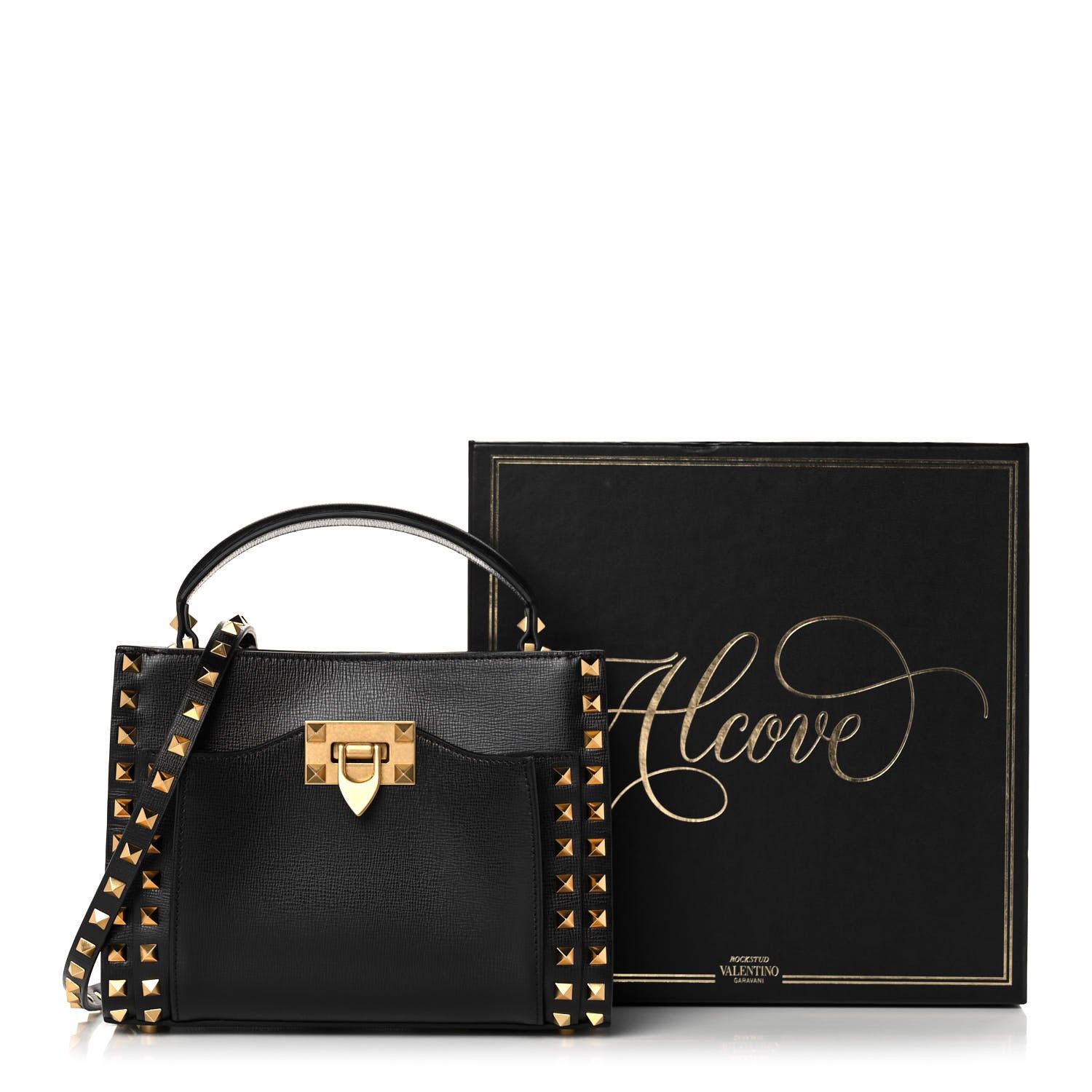 Valentino Garavani Vitello Small Rockstud Alcove Top-Handle Bag Black 12 of 12