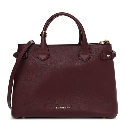 Burberry Grainy Calfskin House Check Medium Banner Tote Mahogany Red 1 of 11