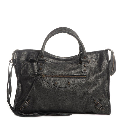 Balenciaga Metallic Craquele Calfskin Classic Hardware City Black 1 of 14