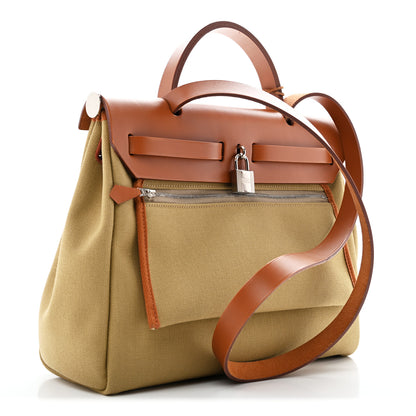Hermes Military Toile Vache Hunter Herbag Zip Retourne 31 PM Poussiere Fauve 4 of 14