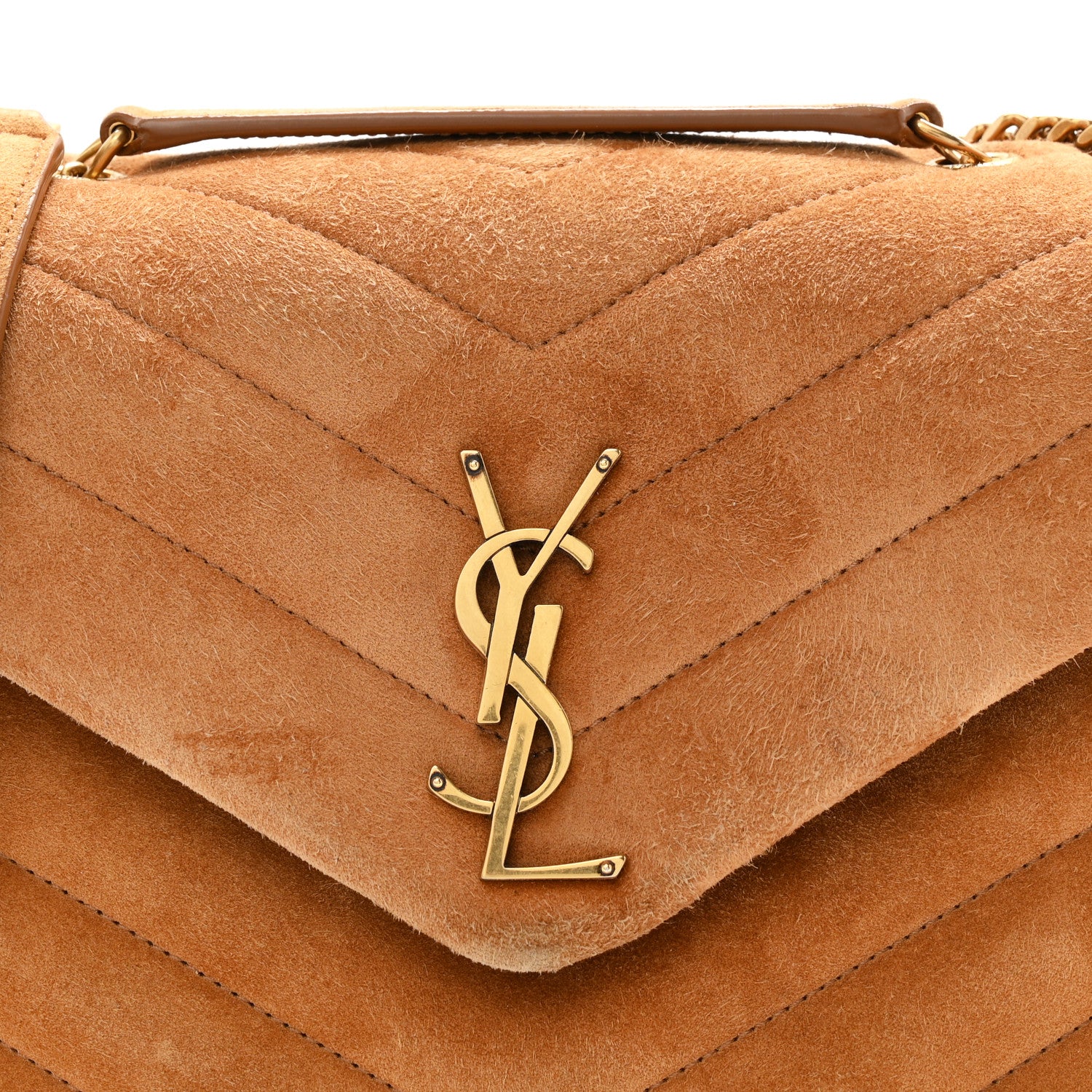 Saint Laurent Suede Calfskin Y Quilted Monogram Small Loulou Chain Satchel Cinnamon 9 of 13