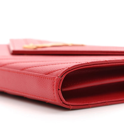 Saint Laurent Grain De Poudre Matelasse Chevron Monogram Chain Wallet Red 9 of 9