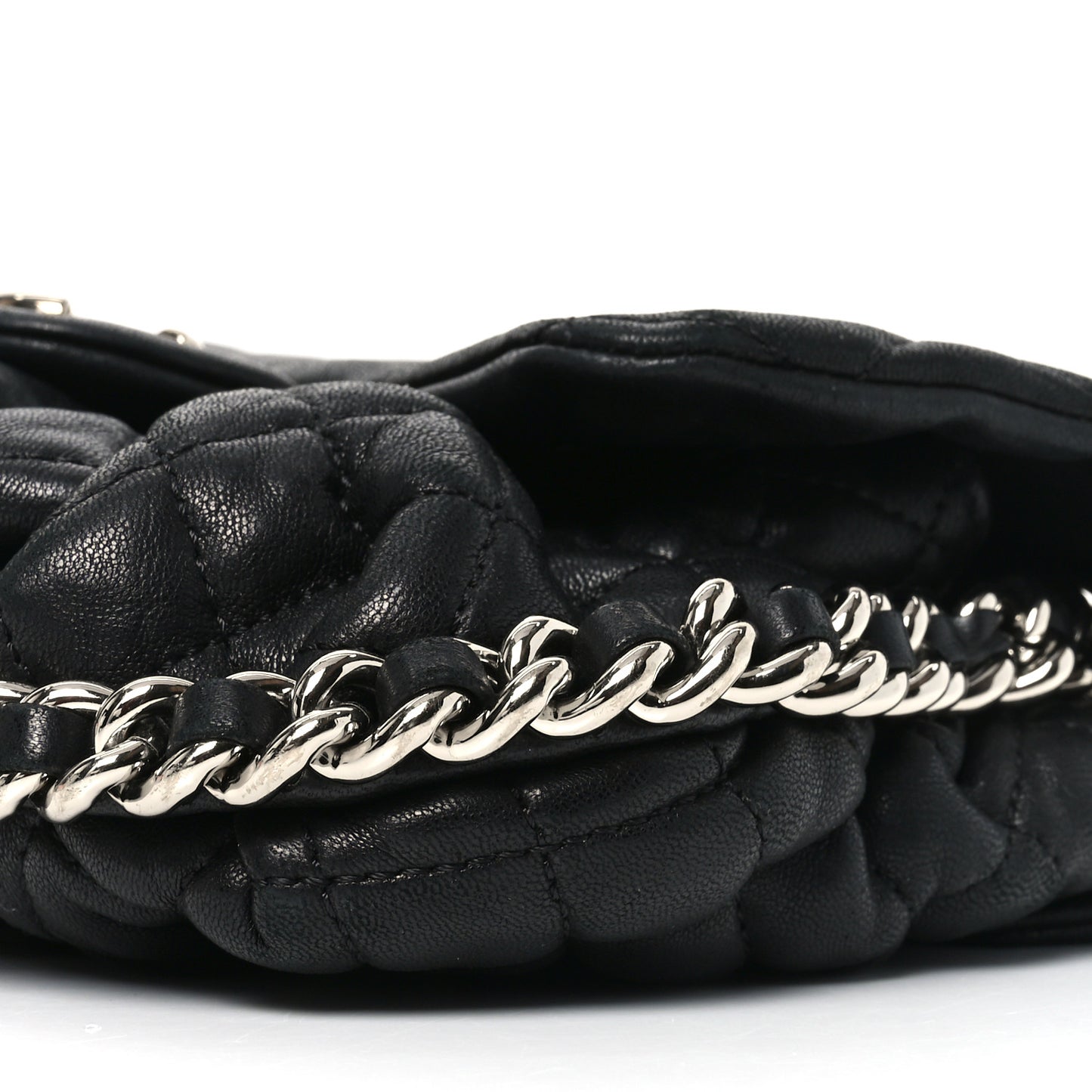 Washed Lambskin Quilted Mini Chain Around Flap Black