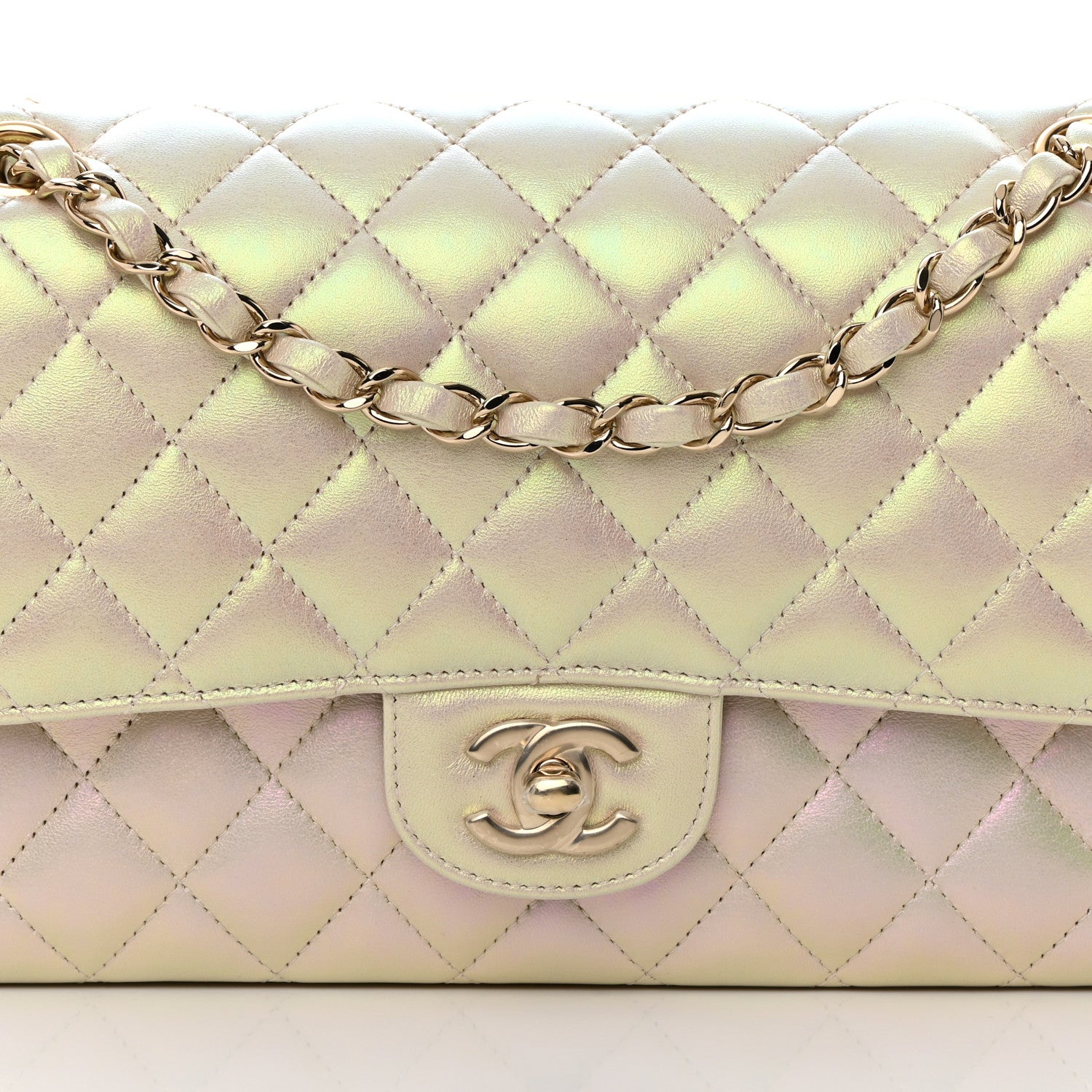 Chanel Iridescent Lambskin Quilted Medium Double Flap Ivory 8 of 16