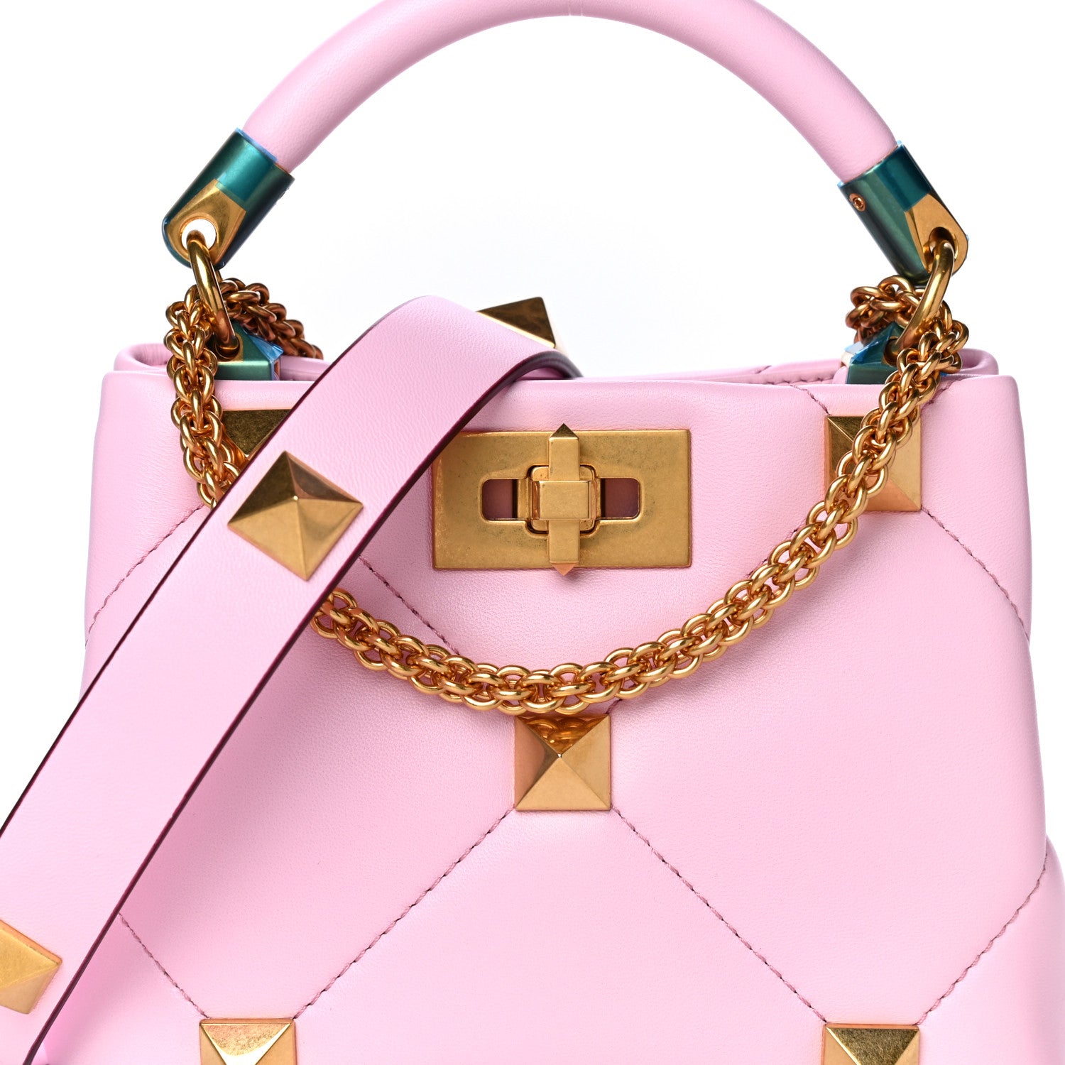 Valentino Garavani Nappa Mini Roman Stud The Handle Bag Pink Borealis 6 of 9
