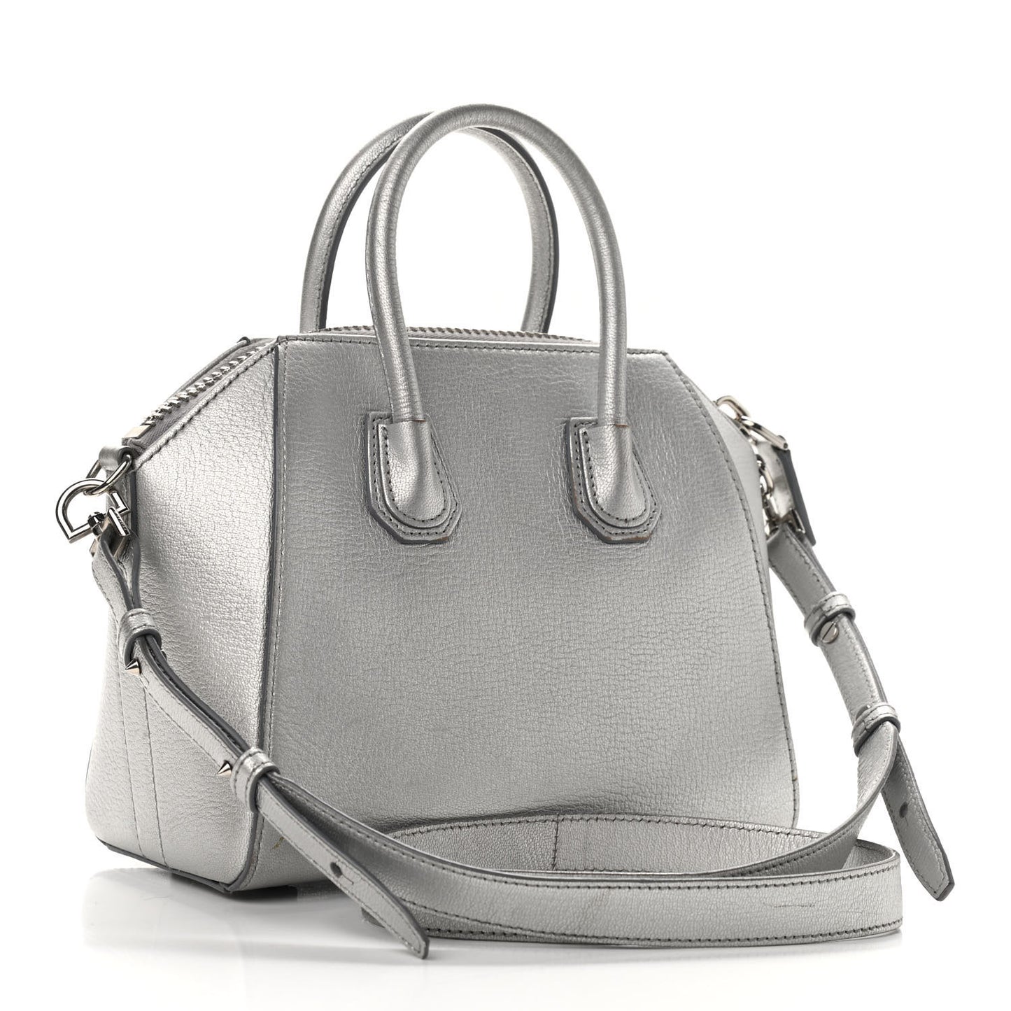 Metallic Sugar Goatskin Mini Antigona Silver