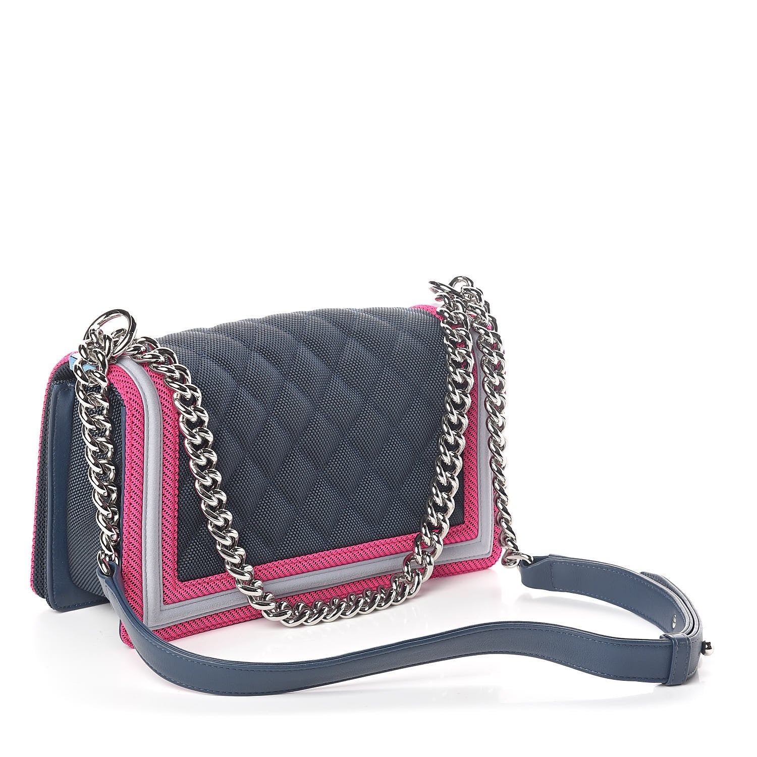 Chanel Canvas Quilted Medium Fluo Boy Flap Dark Navy Fuchsia Grey 3 of 10