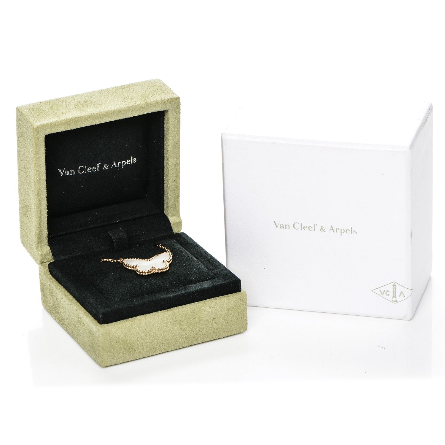 Van Cleef & Arpels 18K Yellow Gold Mother of Pearl Lucky Alhambra Butterfly Pendant Necklace 6 of 6