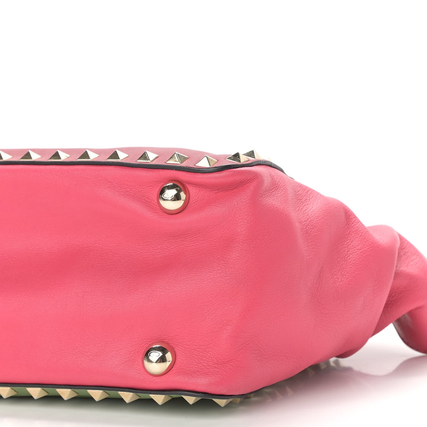 Vitello Colorblock Small Rockstud Tote Deep Rose Clover Grey Scarlet