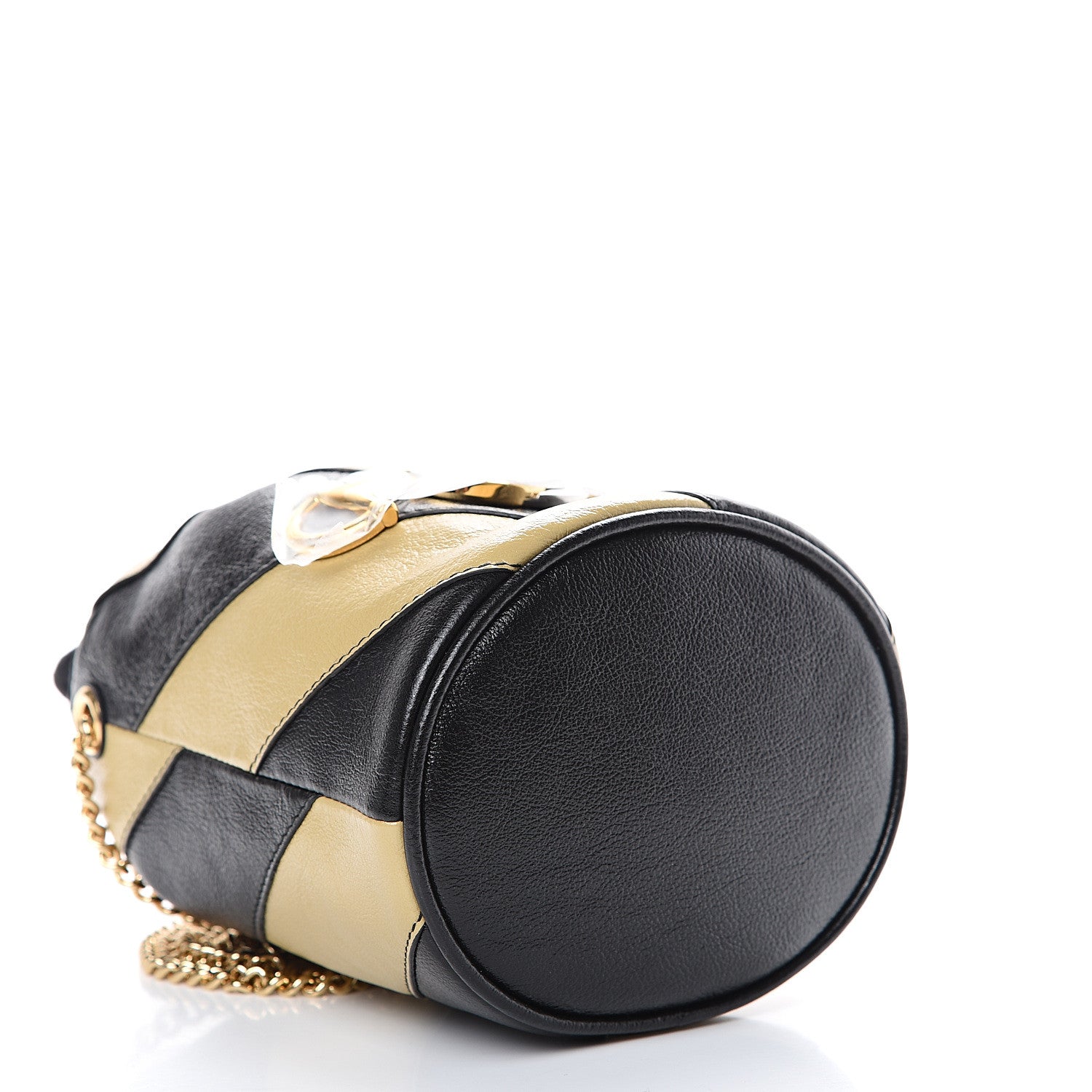 Gucci Calfskin Diagonal Striped Mini Zumi Bucket Bag Black Beige 3 of 10