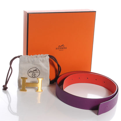 Hermes Epsom Swift Reversible H Belt 75 Anemone and Capucine 3 of 7