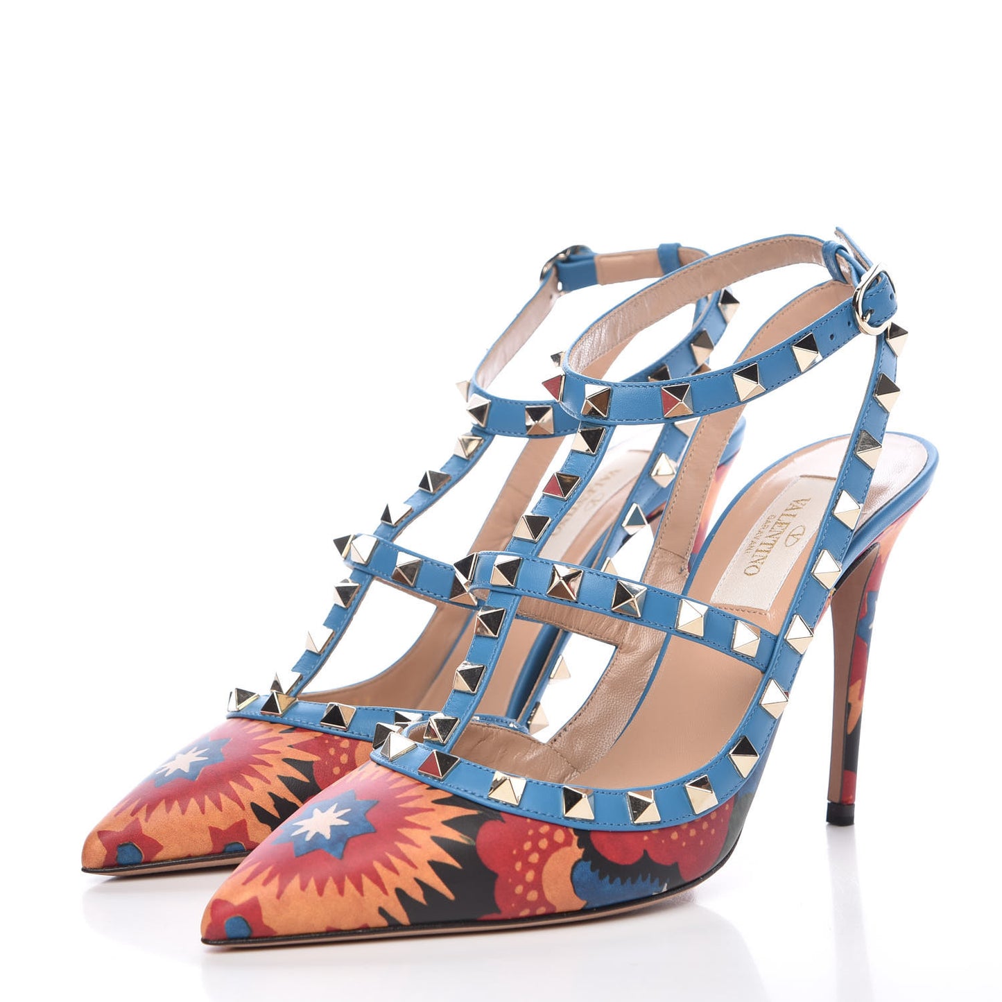 Calfskin Enchanted Wonderland Rockstud Ankle Strap Pumps 37 Light Stone