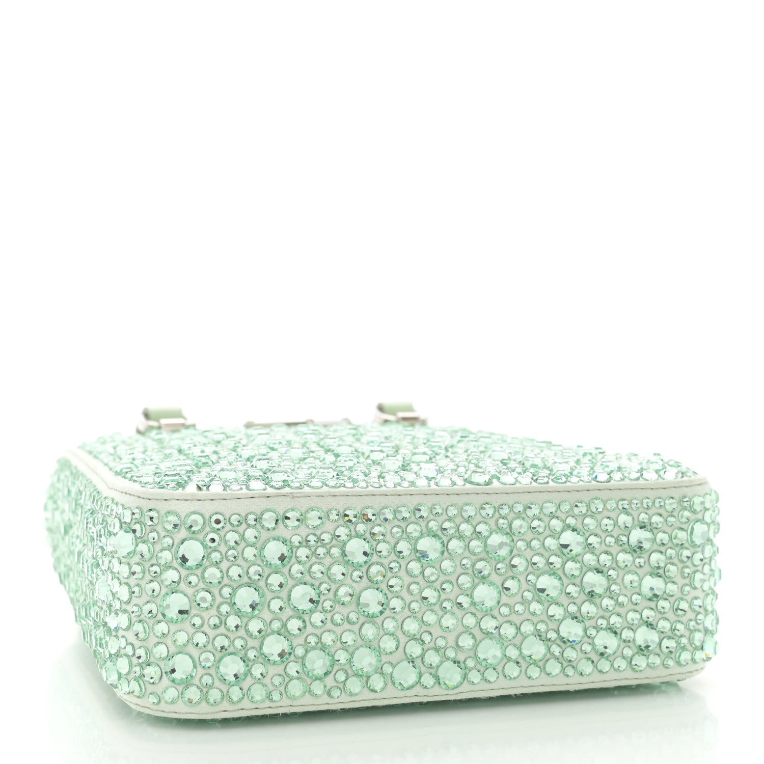 Prada Satin Crystal Metal Triangle Logo Small Double Handle Crossbody Tote Acqua 4 of 11