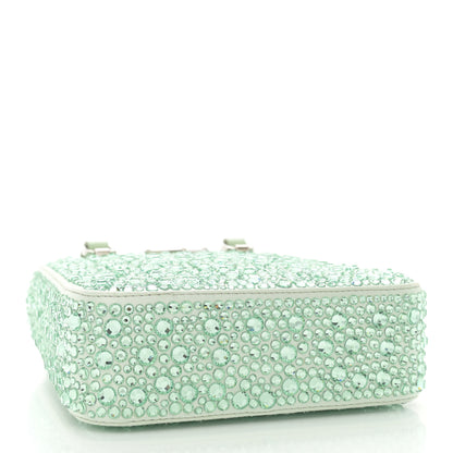 Prada Satin Crystal Metal Triangle Logo Small Double Handle Crossbody Tote Acqua 4 of 11