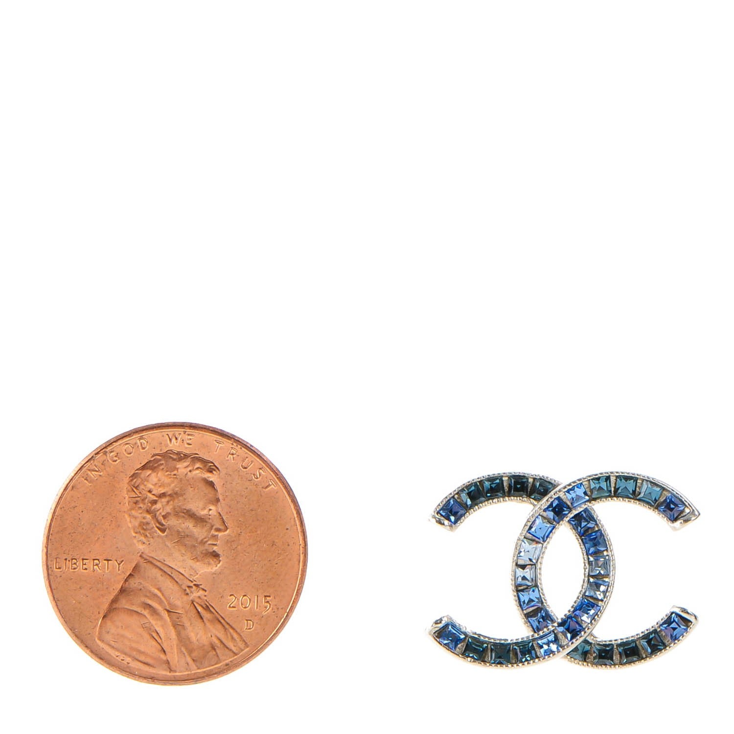Chanel Crystal Baguette CC Earrings Blue 2 of 4