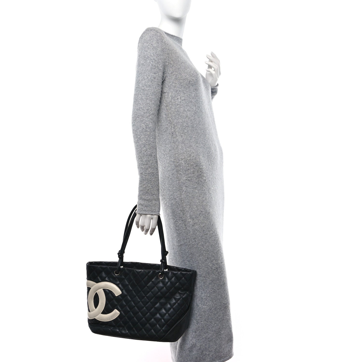 Chanel Calfskin Quilted Large Cambon Tote Black White 2 of 12