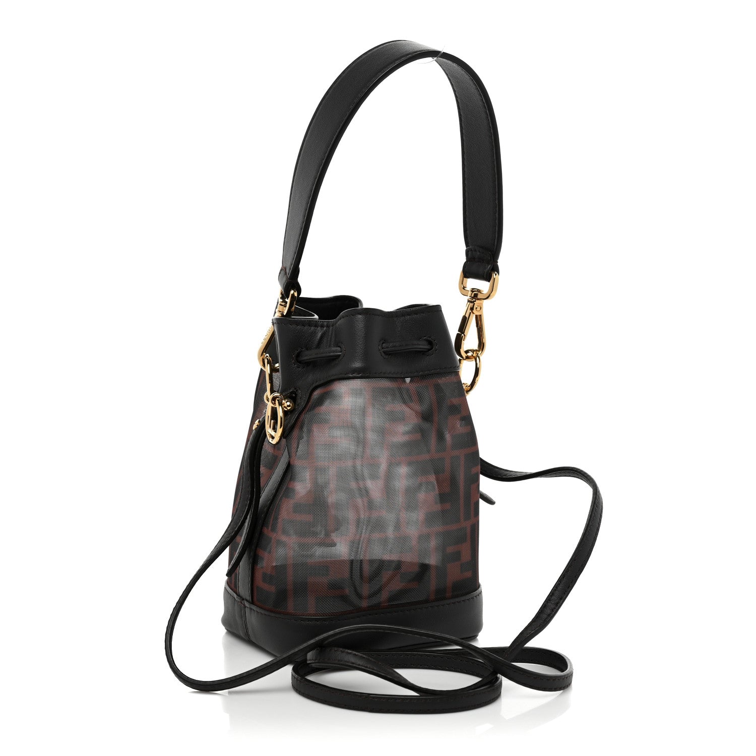 Fendi Mesh Vitello Grace F is Fendi FF 1974 Mini Mon Tresor Bucket Bag Marrone Black Ebano 3 of 8