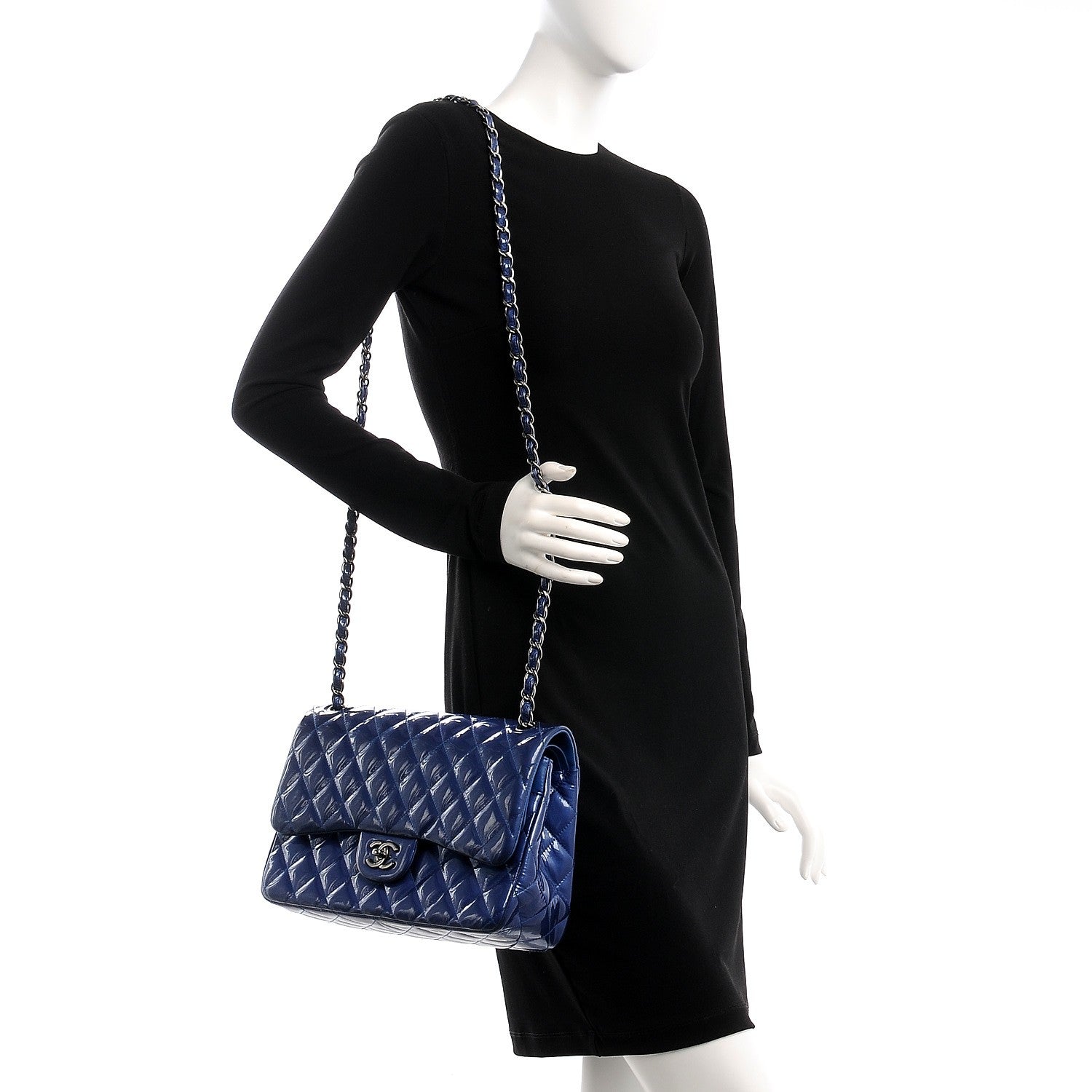Chanel Patent Quilted Jumbo Double Flap Blue 2 of 9