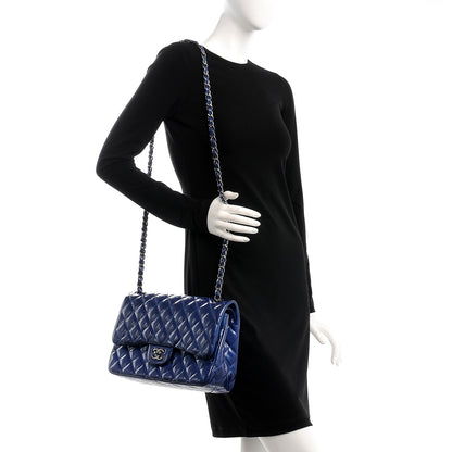 Chanel Patent Quilted Jumbo Double Flap Blue 2 of 9