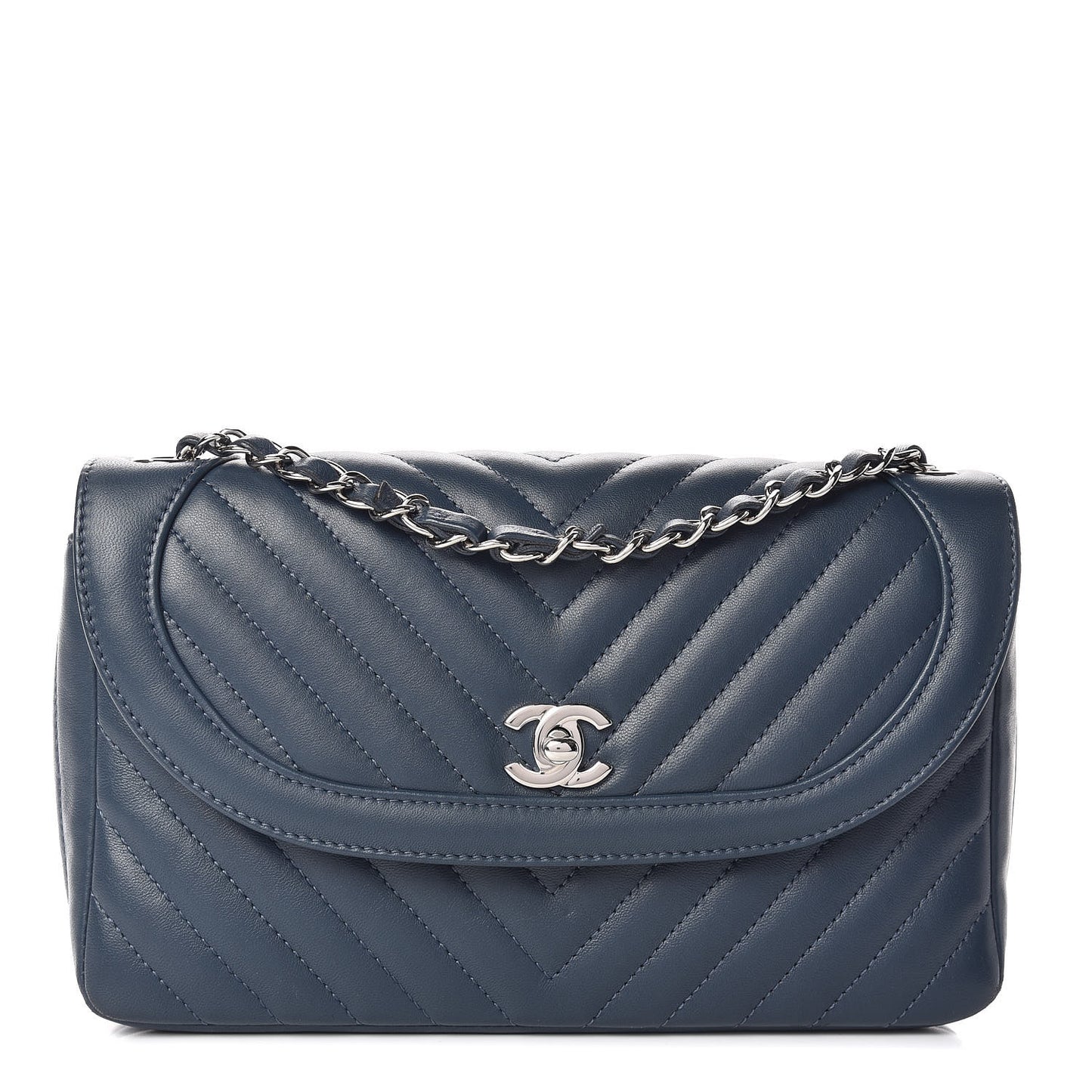 Lambskin Chevron Medium Single Flap Navy