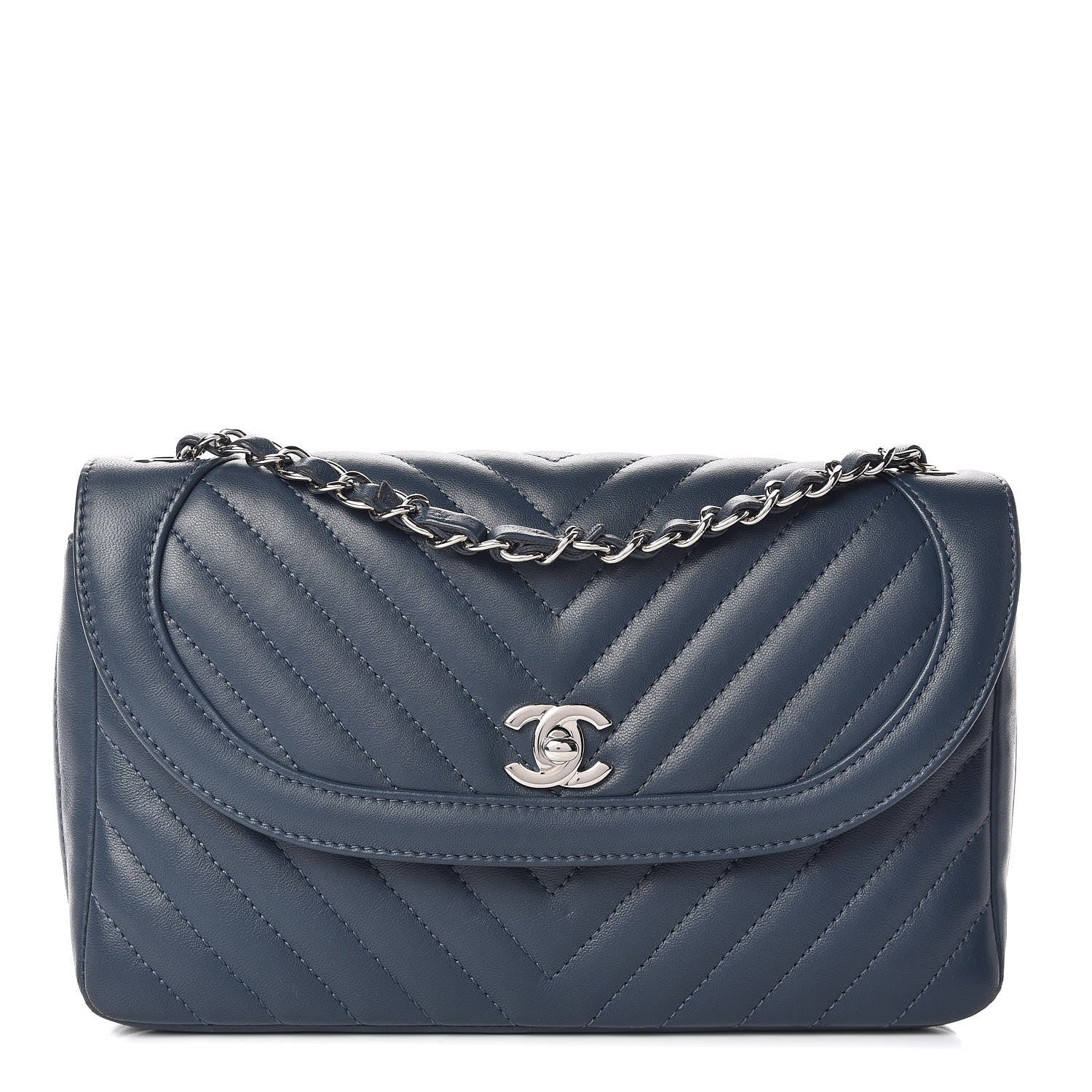 Chanel Lambskin Chevron Medium Single Flap Navy 1 of 10