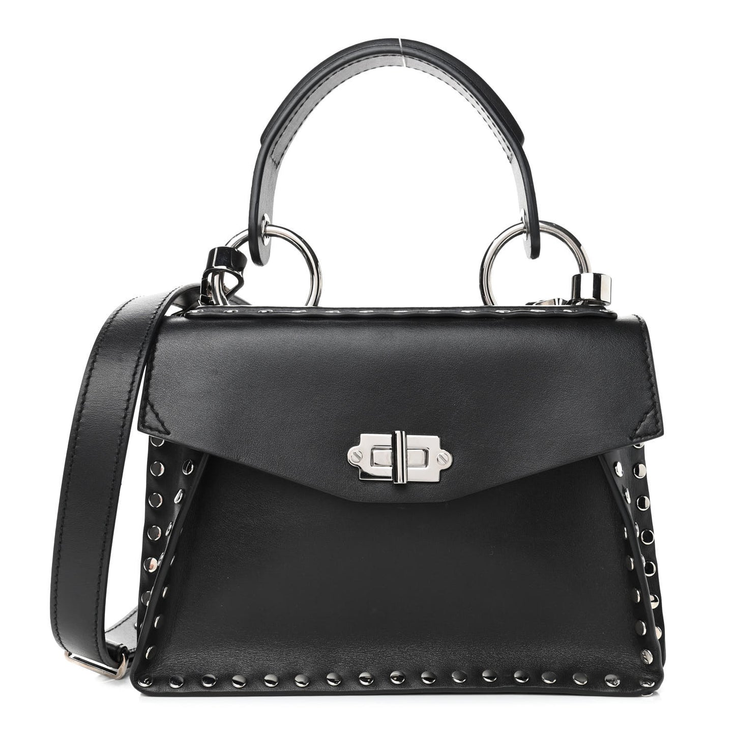 Calfskin Small Studded Hava Top Handle Bag Black